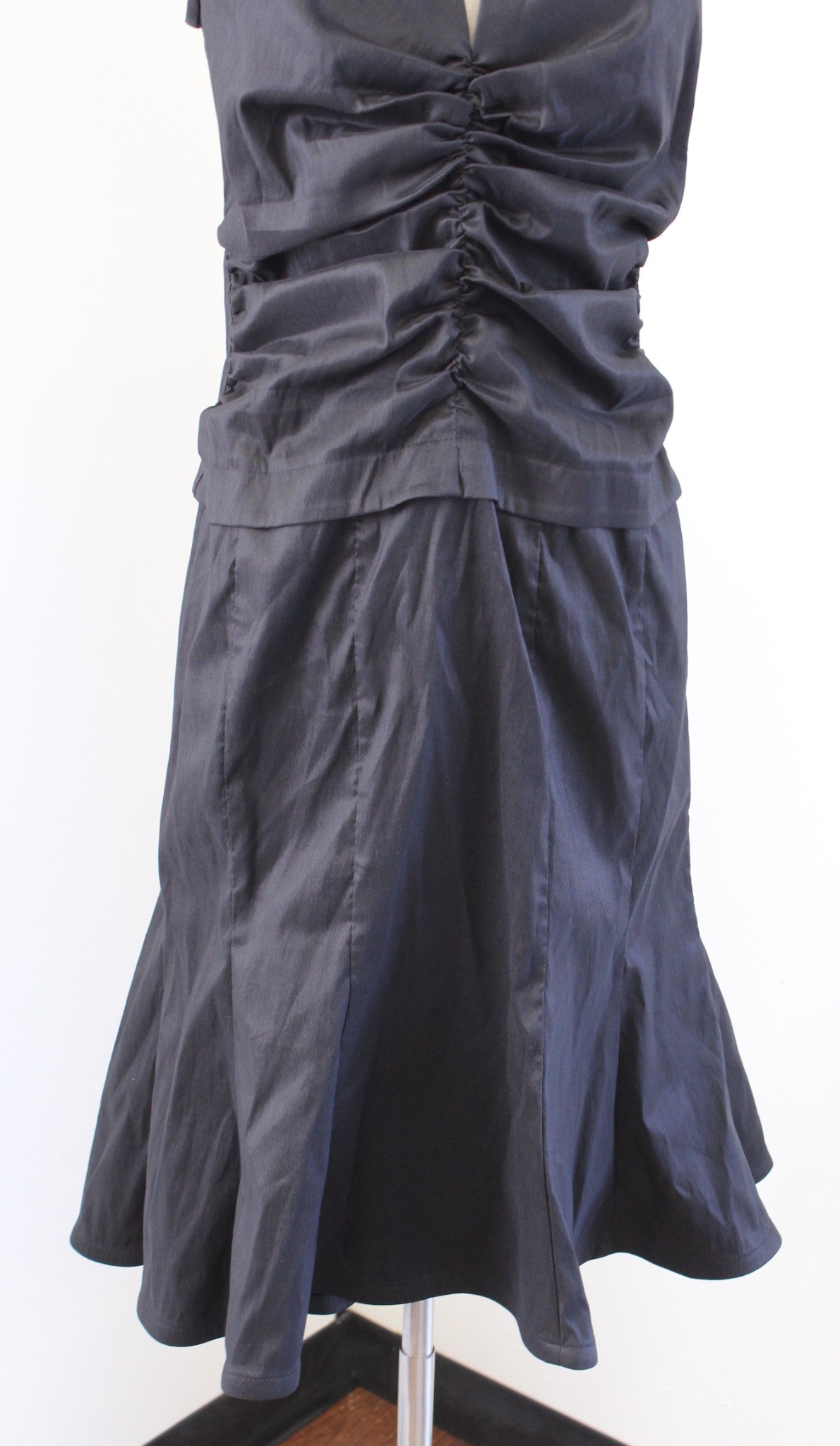 Vtg 90s Tadashi Black Collared Cinched A Line Evening Party Cocktail Dress Sz 8