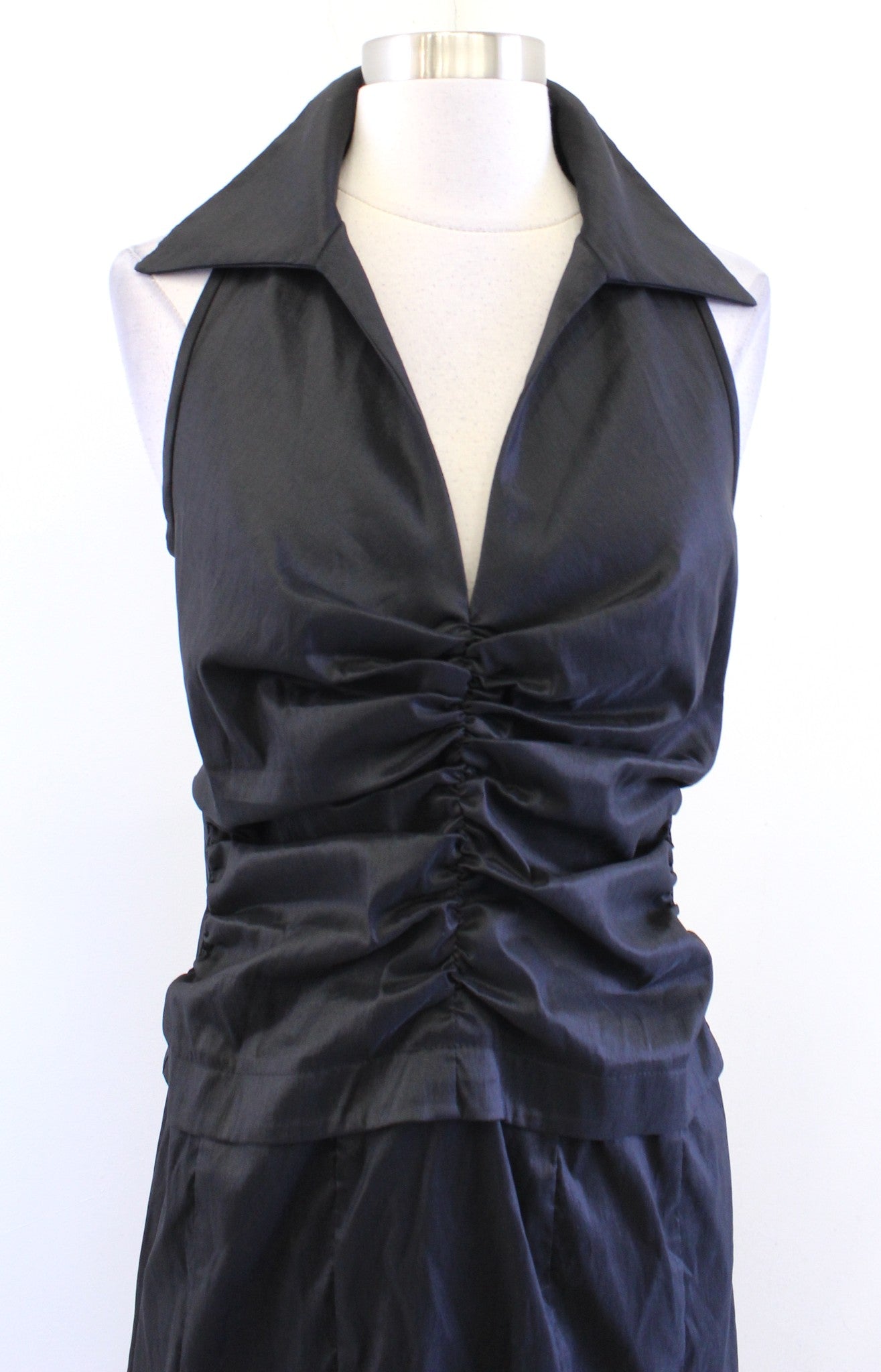 Vtg 90s Tadashi Black Collared Cinched A Line Evening Party Cocktail Dress Sz 8