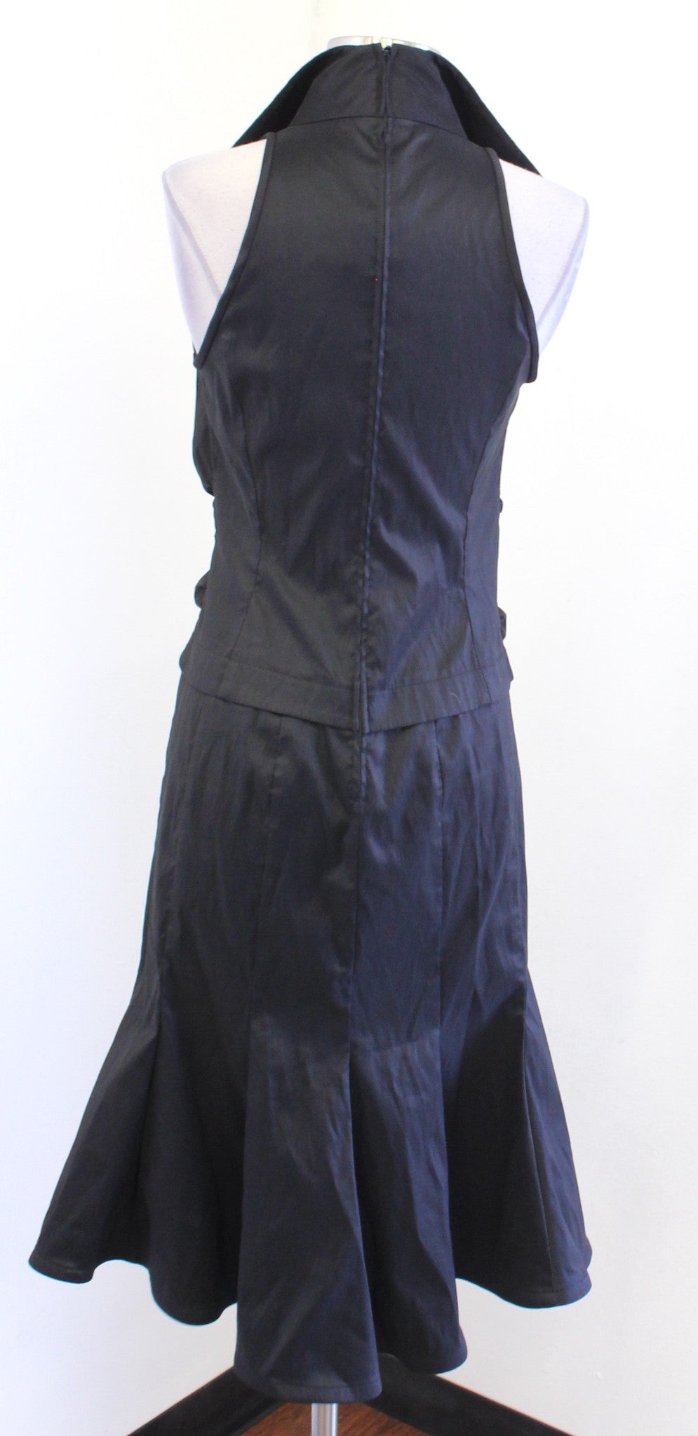 Vtg 90s Tadashi Black Collared Cinched A Line Evening Party Cocktail Dress Sz 8