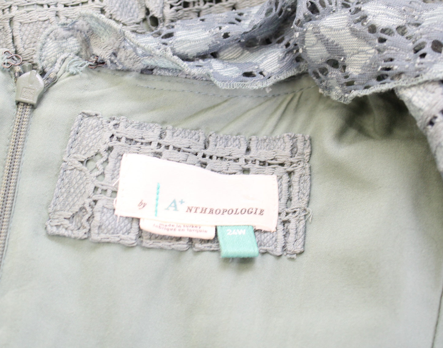 by Anthropologie Plus Antoinette Green Ruffle Crochet Lace Midi Dress Size 24W