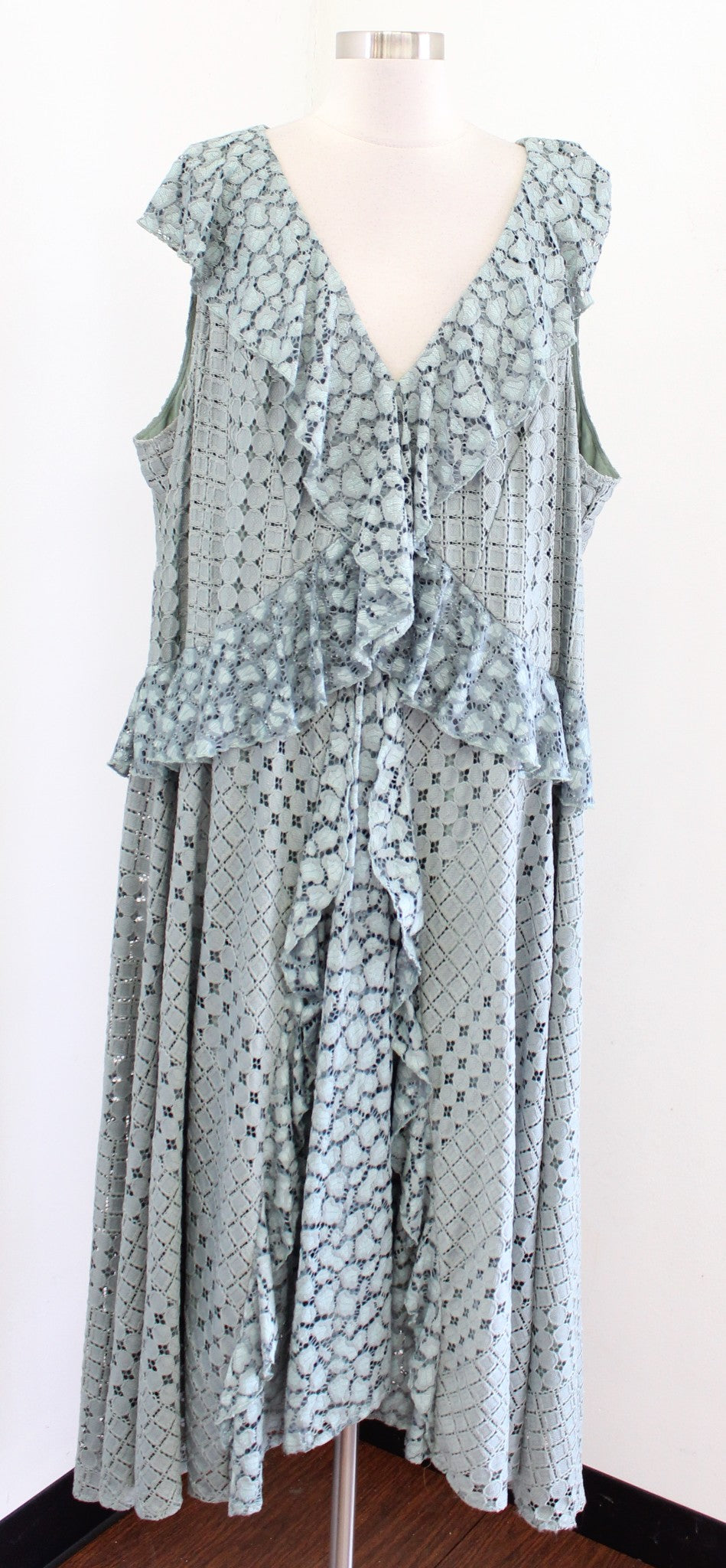 by Anthropologie Plus Antoinette Green Ruffle Crochet Lace Midi Dress Size 24W