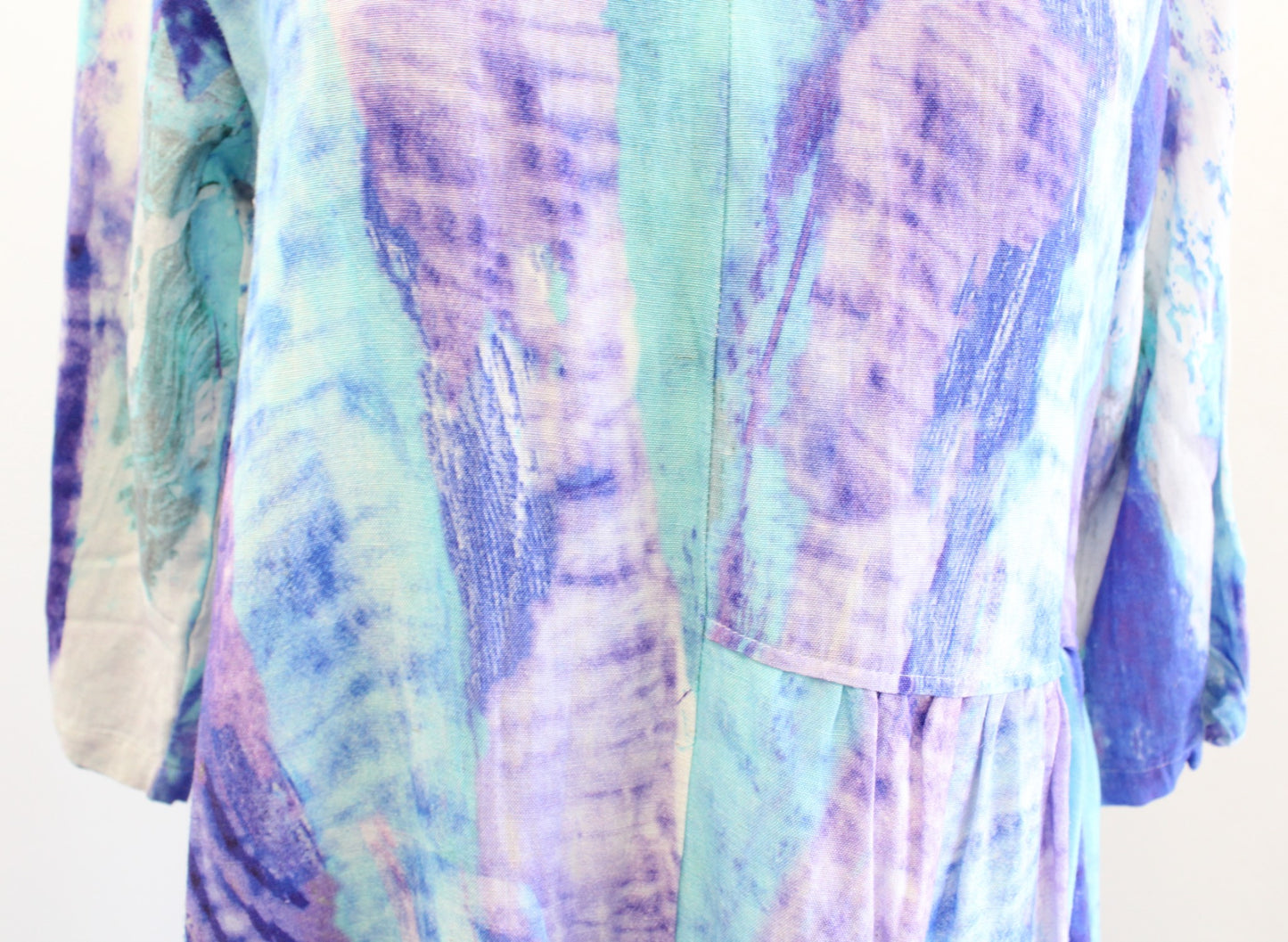 Soft Surroundings Blue Purple Tie Dye Printed Midi Shift Dress S Lagenlook Flax