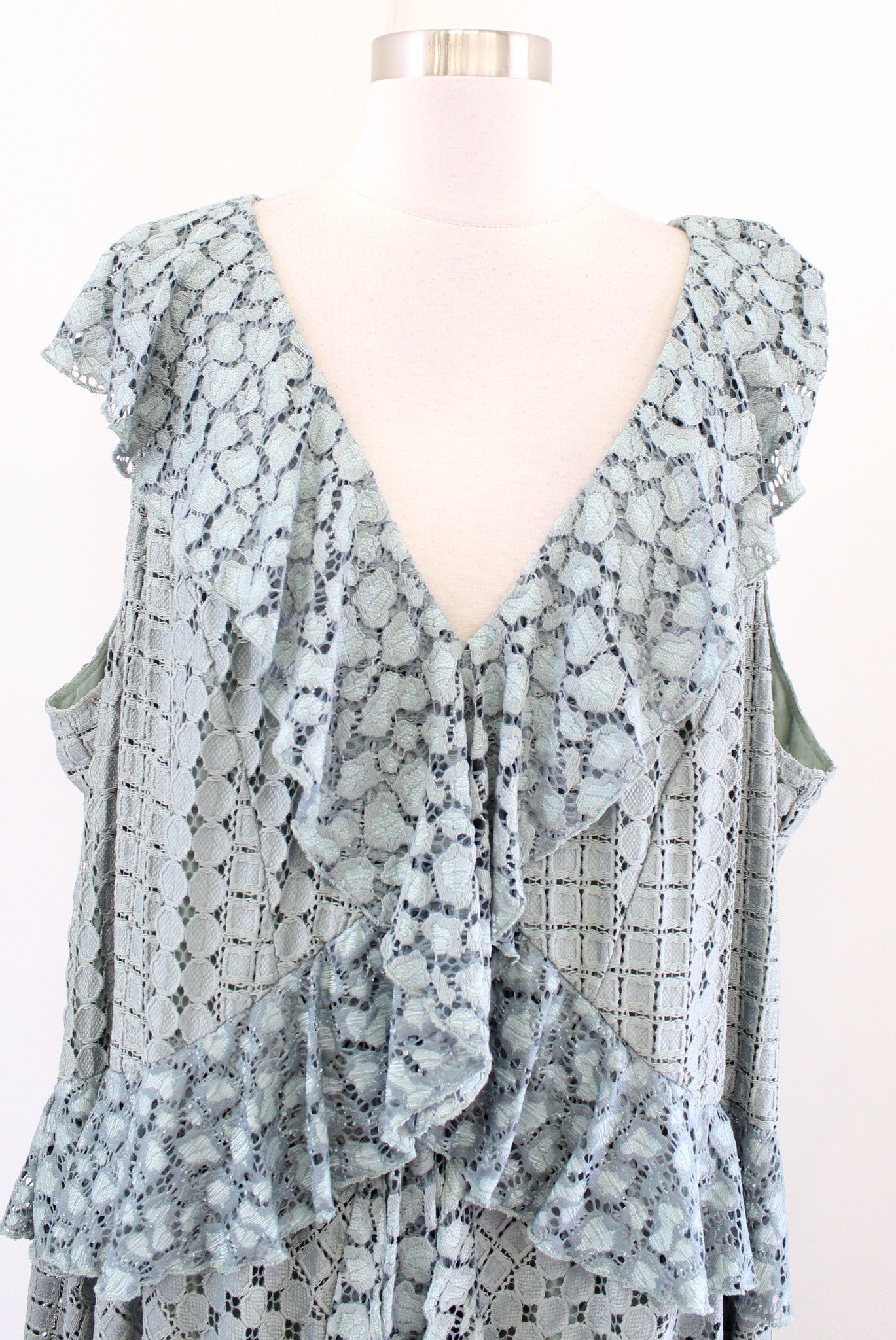 by Anthropologie Plus Antoinette Green Ruffle Crochet Lace Midi Dress Size 24W