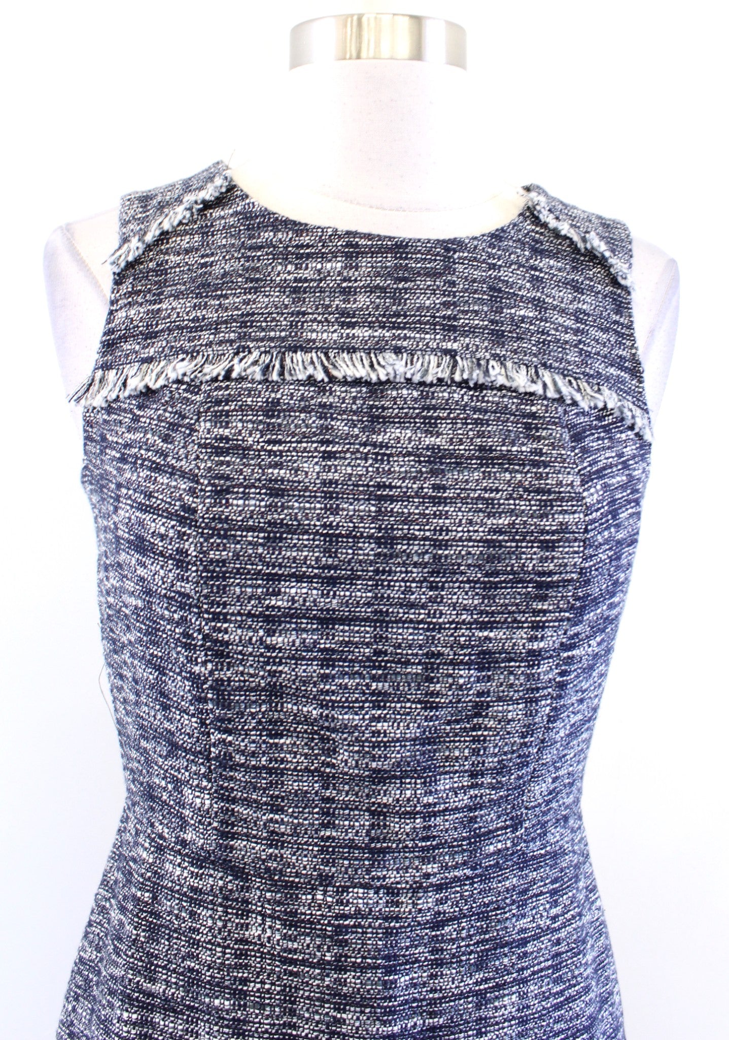 NWT $108 J Crew Navy Blue Metallic Shimmer Tweed Fringe Sheath Dress Size 0