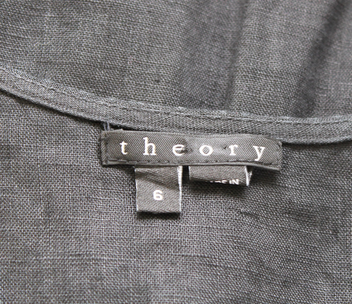 Theory Black 100% Linen Split Neck Shift Dress Size 6 Mini Lagenlook Casual