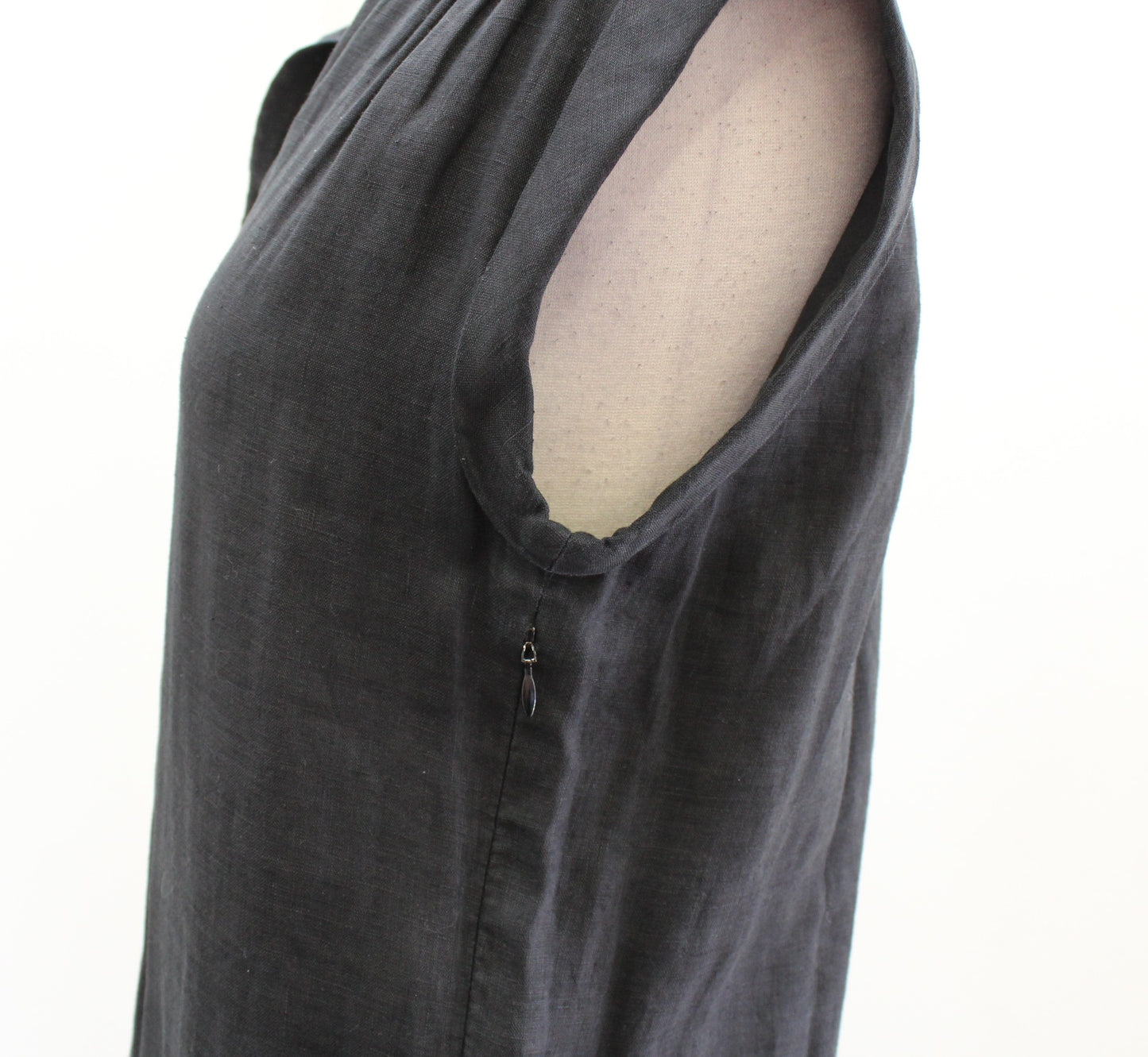 Theory Black 100% Linen Split Neck Shift Dress Size 6 Mini Lagenlook Casual