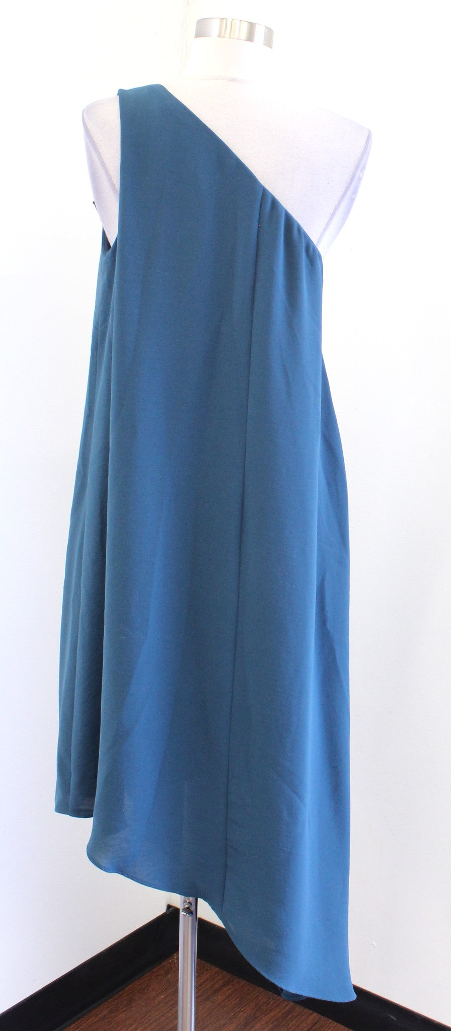 Adrianna Papell Teal Gauzy One Shoulder Draped Asymmetrical Dress Sz 14W Evening