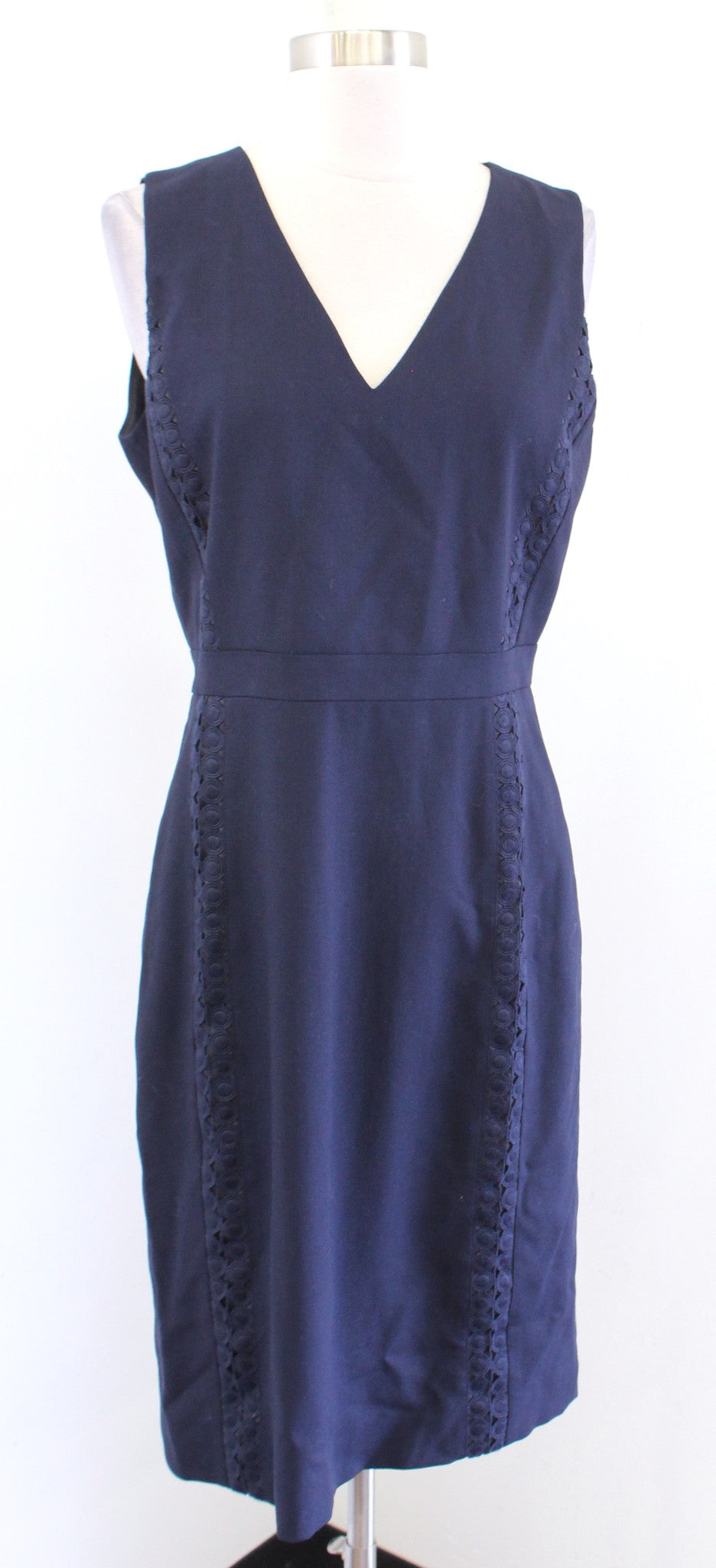 NWT J Crew Navy Blue V Neck Eyelet Trim Wool Sheath Dress Size 6 Career Office