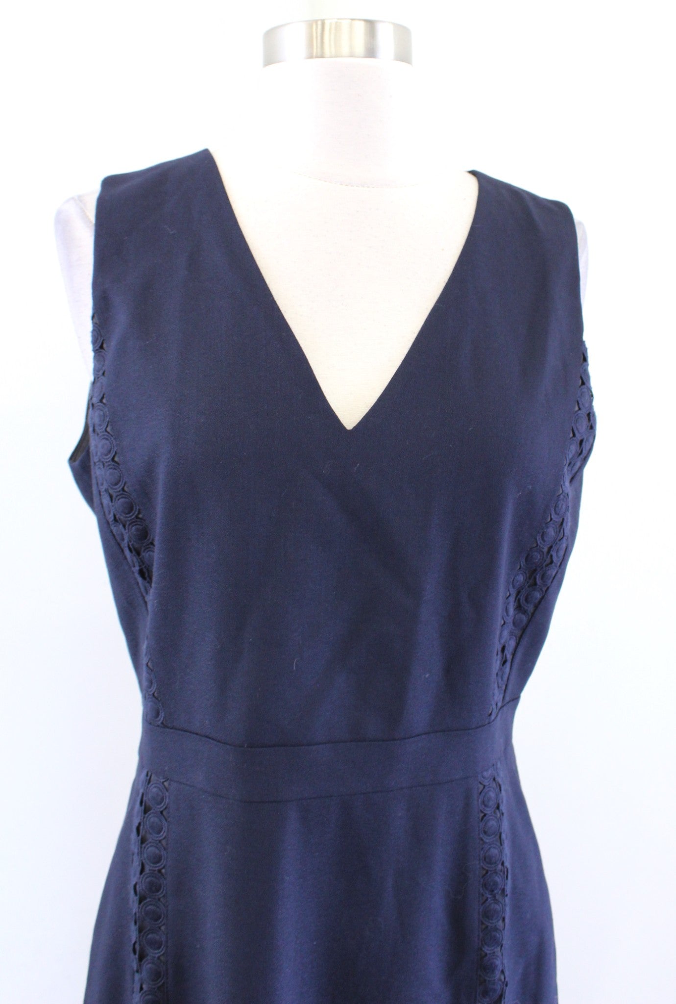 NWT J Crew Navy Blue V Neck Eyelet Trim Wool Sheath Dress Size 6 Career Office