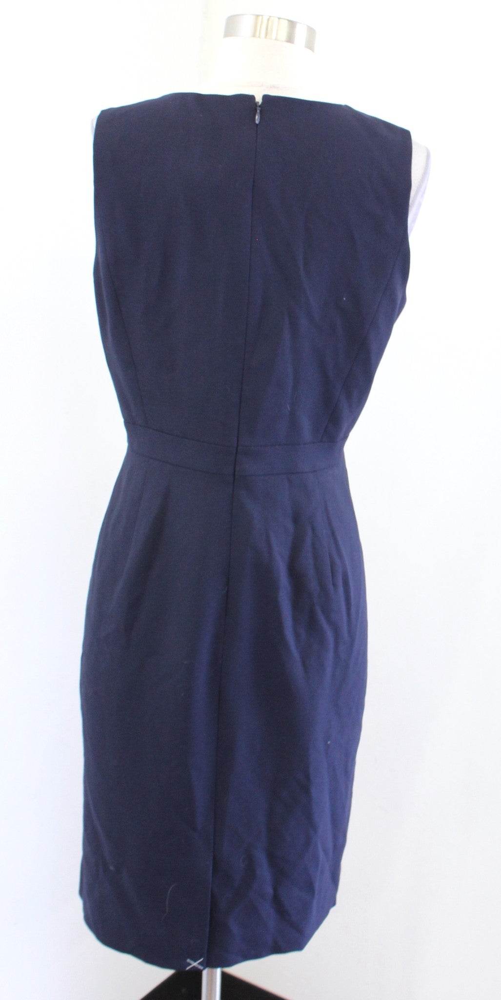 NWT J Crew Navy Blue V Neck Eyelet Trim Wool Sheath Dress Size 6 Career Office