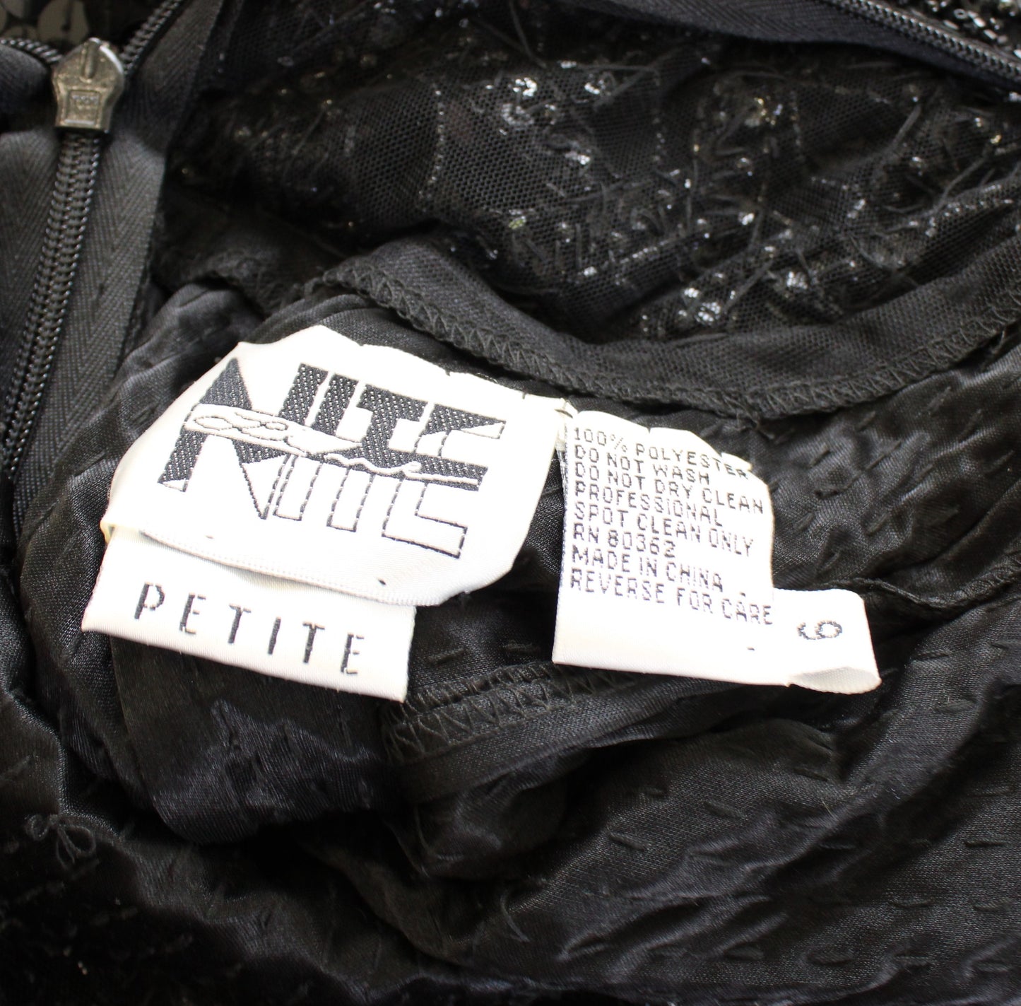 Vtg 90s Niteline Black Sequin Beaded Mesh Open Back Cocktail Party Dress Size 6P