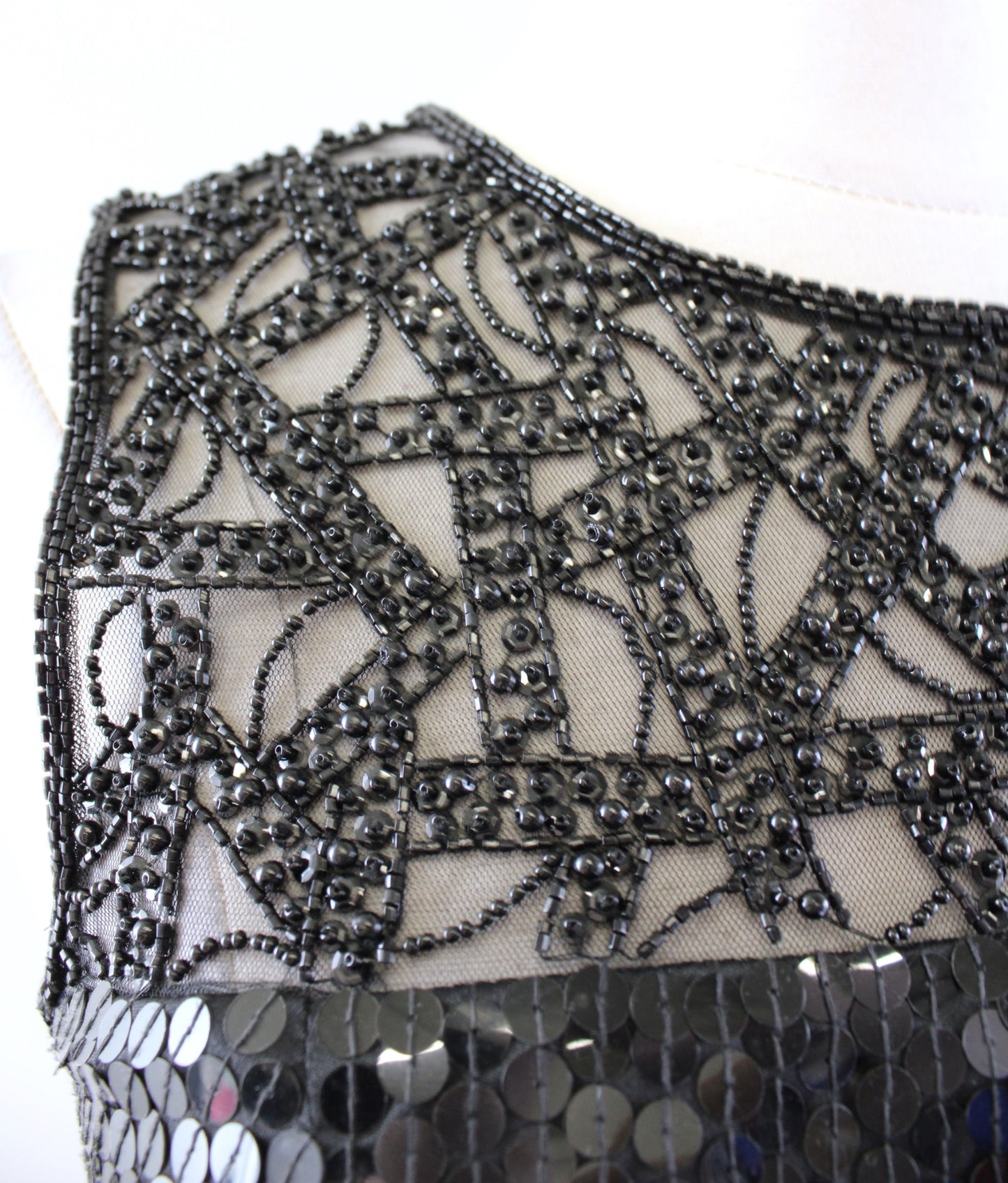 Vtg 90s Niteline Black Sequin Beaded Mesh Open Back Cocktail Party Dress Size 6P