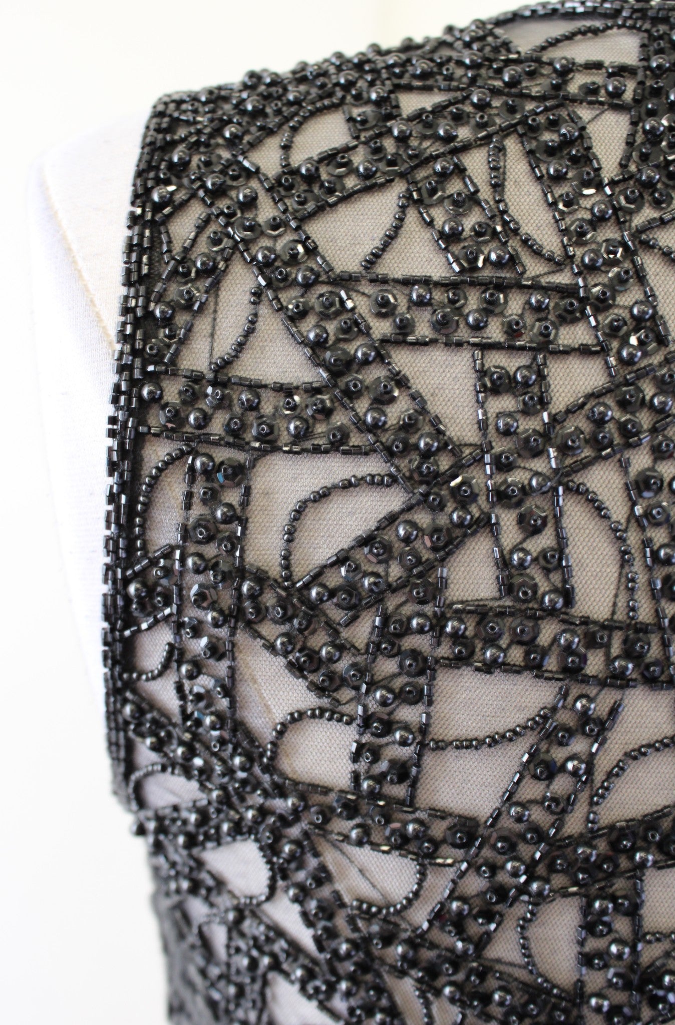 Vtg 90s Niteline Black Sequin Beaded Mesh Open Back Cocktail Party Dress Size 6P