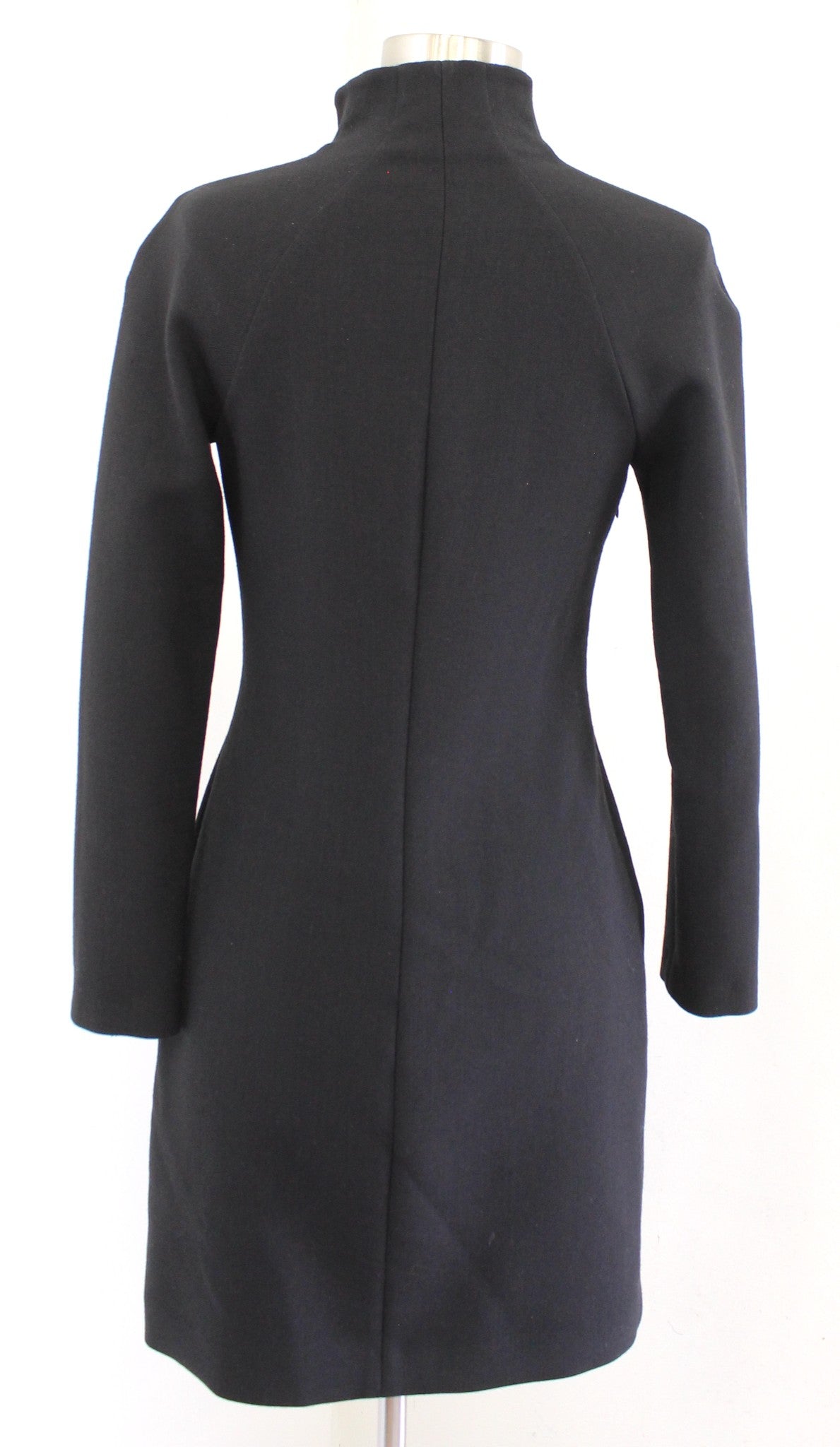Theory Danella Black Virgin Wool Blend Fitted Zipper Mock Neck Sheath Dress Sz 6