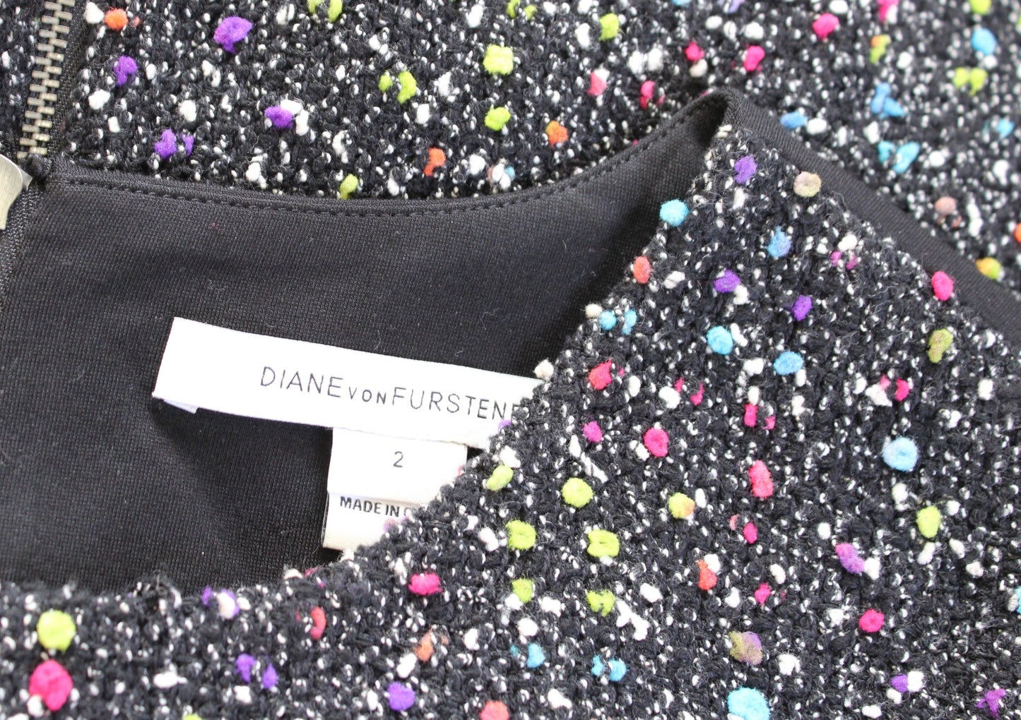 Diane Von Furstenberg Carrie Two Rainbow Confetti Boucle Tweed Sheath Dress Sz 2