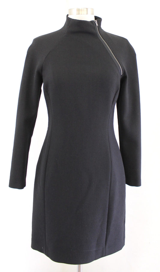 Theory Danella Black Virgin Wool Blend Fitted Zipper Mock Neck Sheath Dress Sz 6