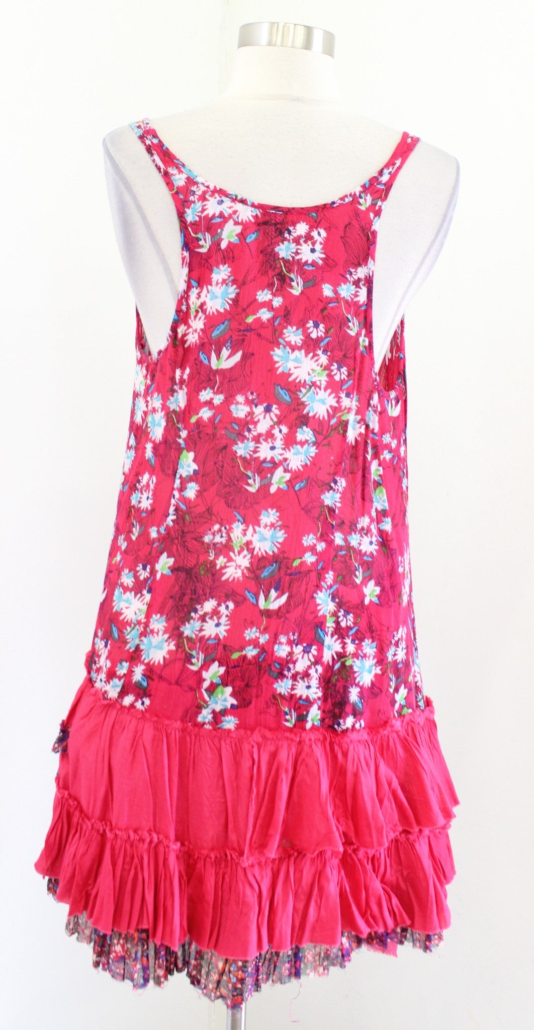 Free People FP One Floral Patchwork Ruffle Tiered Slip Dress Size S Raspberry