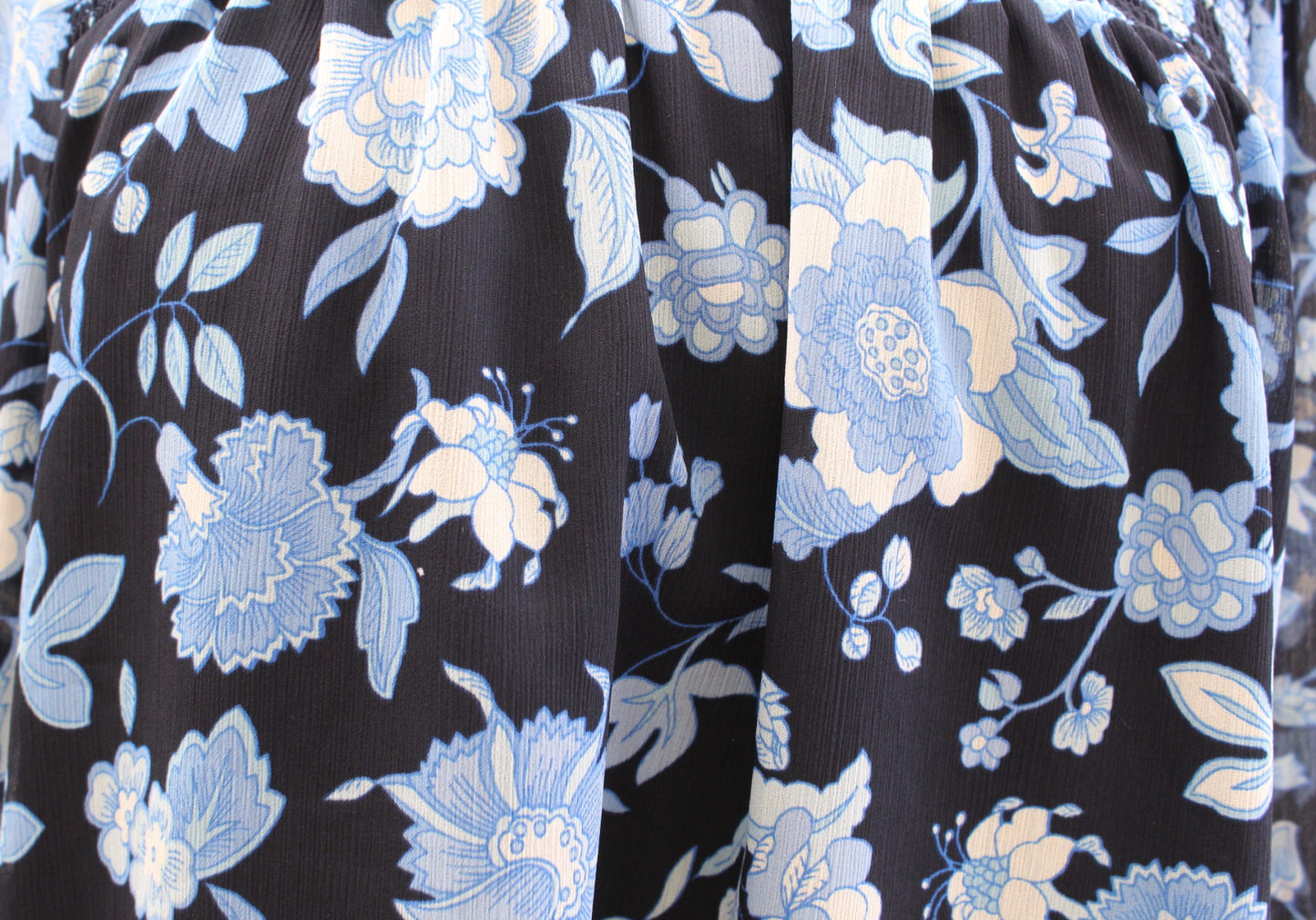 J Crew Ruffle Neck Chiffon Top in Midnight Blue Black Floral Size S Blouse Long Sleeve