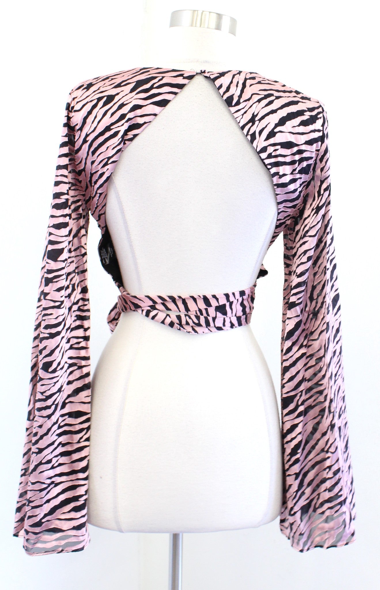 NBD x Revolve Jodi Black Pink Zebra Animal Print Open Back Cropped Top Tie Sz S
