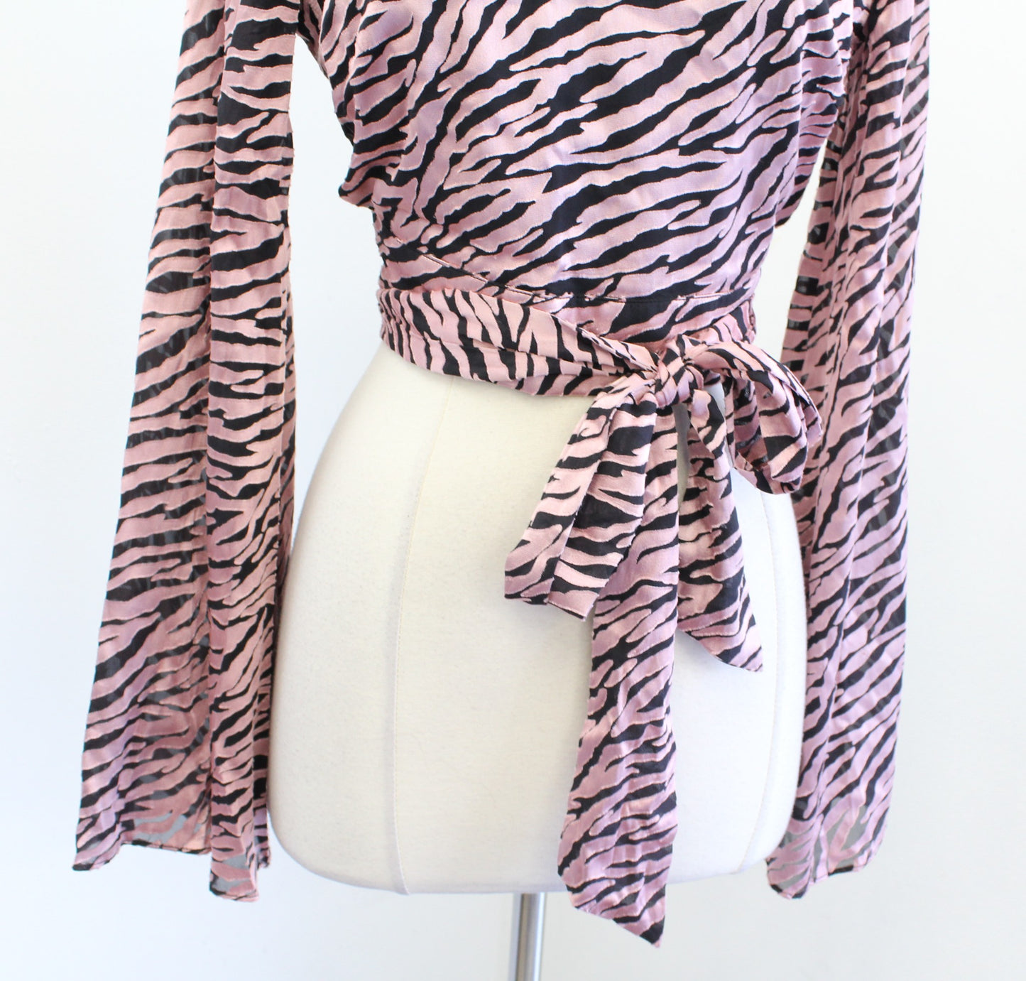 NBD x Revolve Jodi Black Pink Zebra Animal Print Open Back Cropped Top Tie Sz S