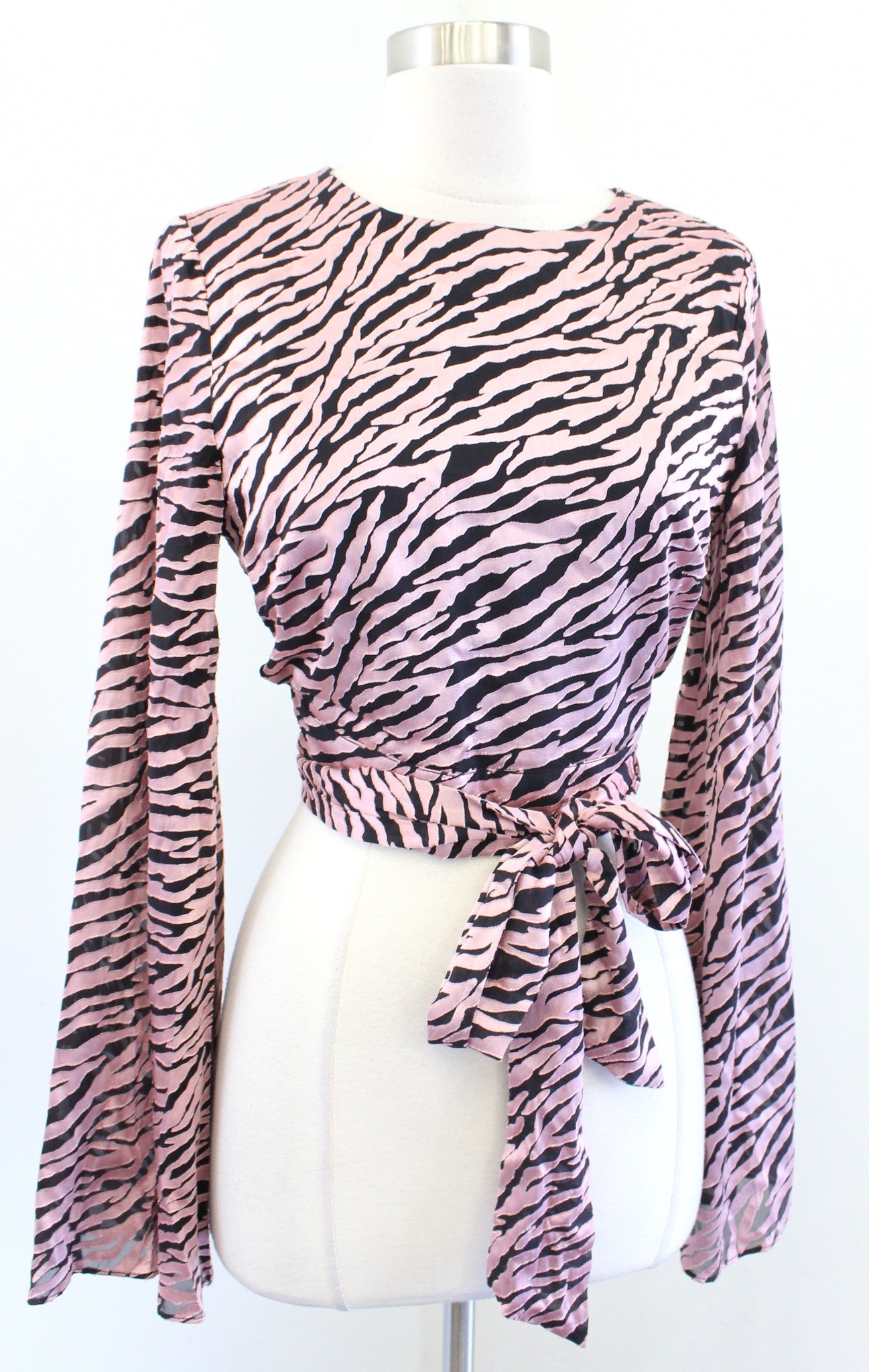 NBD x Revolve Jodi Black Pink Zebra Animal Print Open Back Cropped Top Tie Sz S