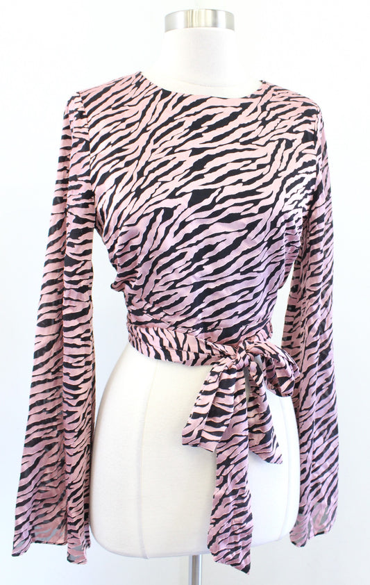 NBD x Revolve Jodi Black Pink Zebra Animal Print Open Back Cropped Top Tie Sz S