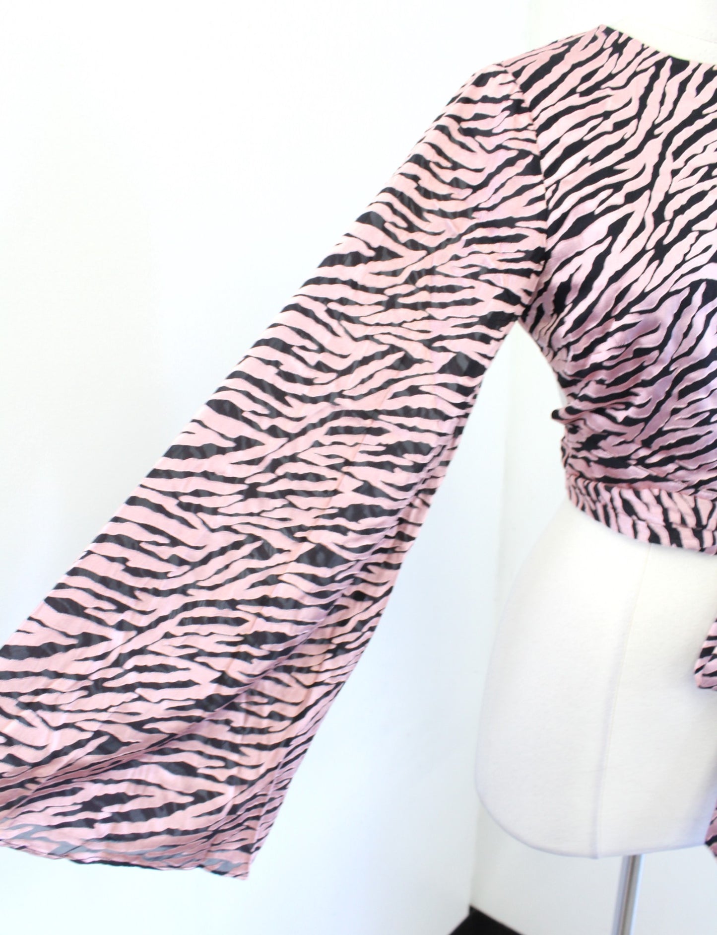 NBD x Revolve Jodi Black Pink Zebra Animal Print Open Back Cropped Top Tie Sz S
