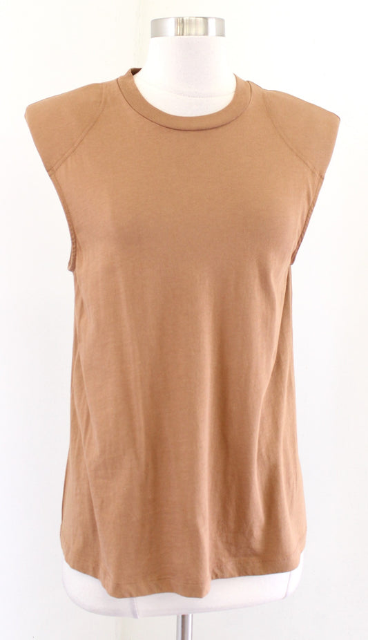 Tibi Camel Tan Padded Shoulder Sleeveless Muscle Style Top Tee Shirt Size XS