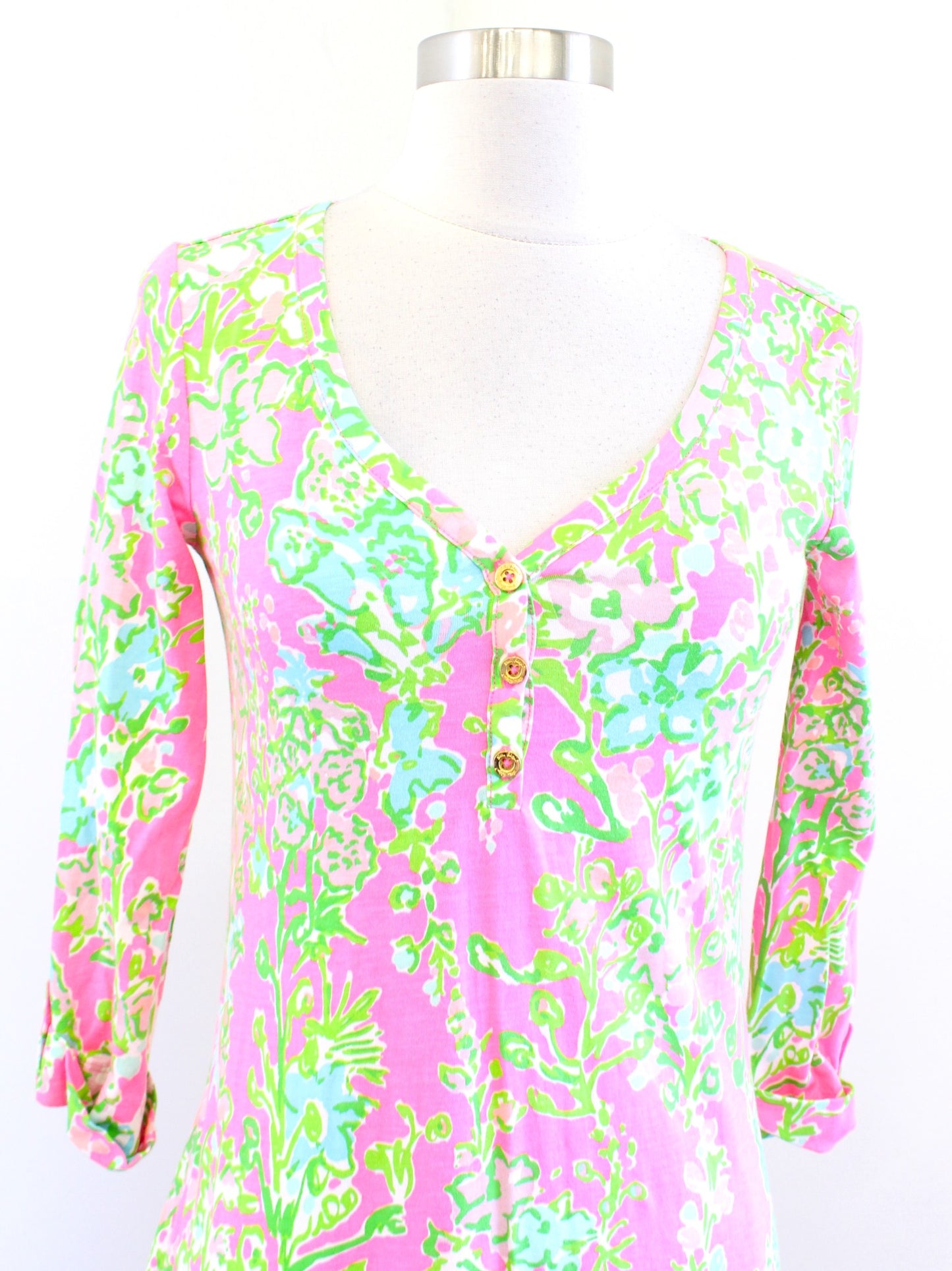 Lilly Pulitzer Palmetto V Neck T Shirt Dress Flamingo Pink Southern Charm Sz XS
