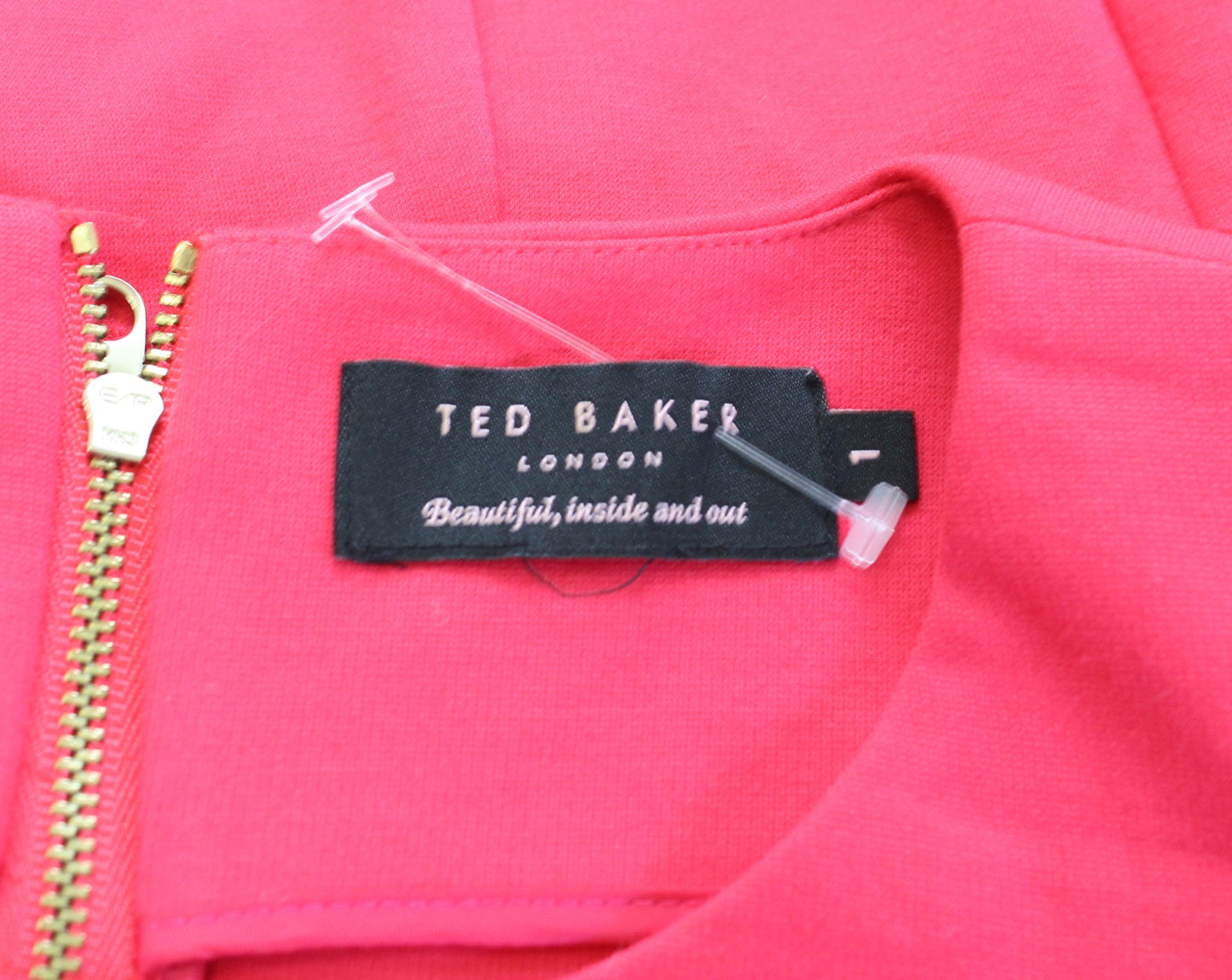 Ted Baker Millee Hot Coral Pink Bow Ruched Knit Sheath Dress Size 1 Sleeveless