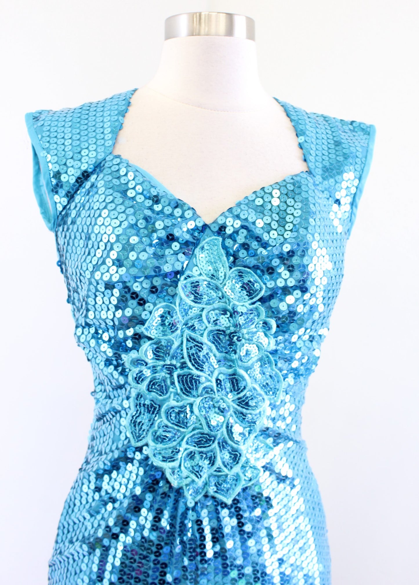 Vtg Alyce Designs Blue Sequin Beaded Fringe Open Back Party Dress Size 4 Flapper