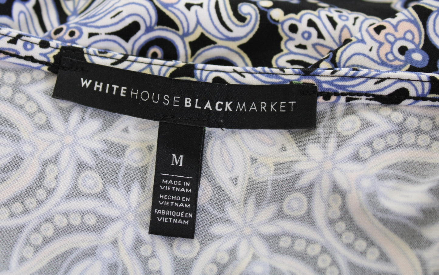White House Black Market Blue Geometric Print Cold Shoulder Tunic Top Blouse M