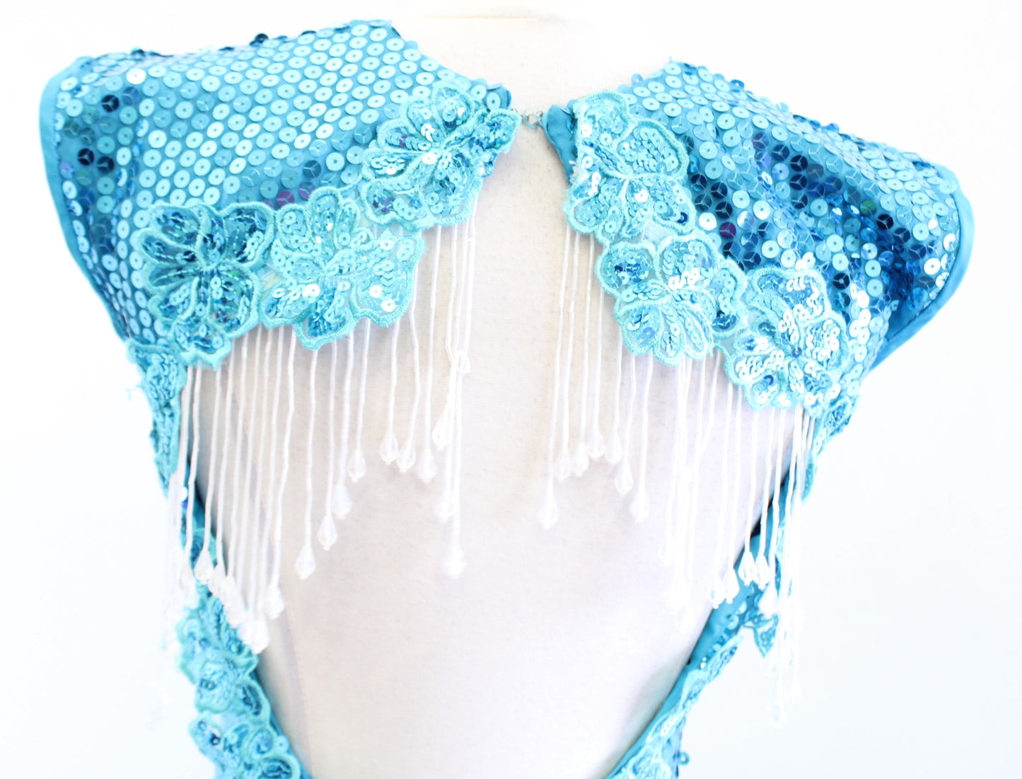 Vtg Alyce Designs Blue Sequin Beaded Fringe Open Back Party Dress Size 4 Flapper
