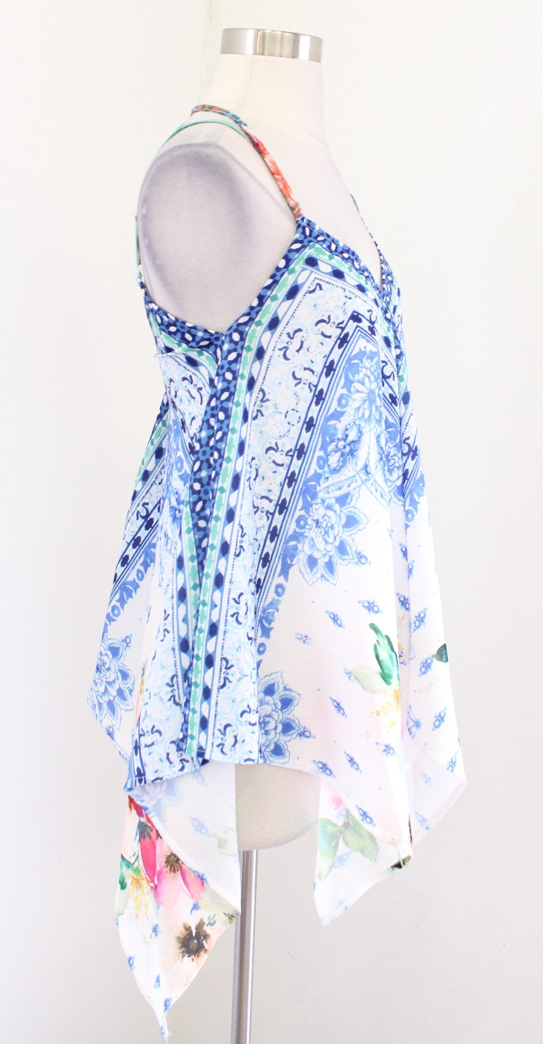 Aratta Silent Journey Floral Handkerchief Asymmetrical Hem Tank Top Blouse Sz XS