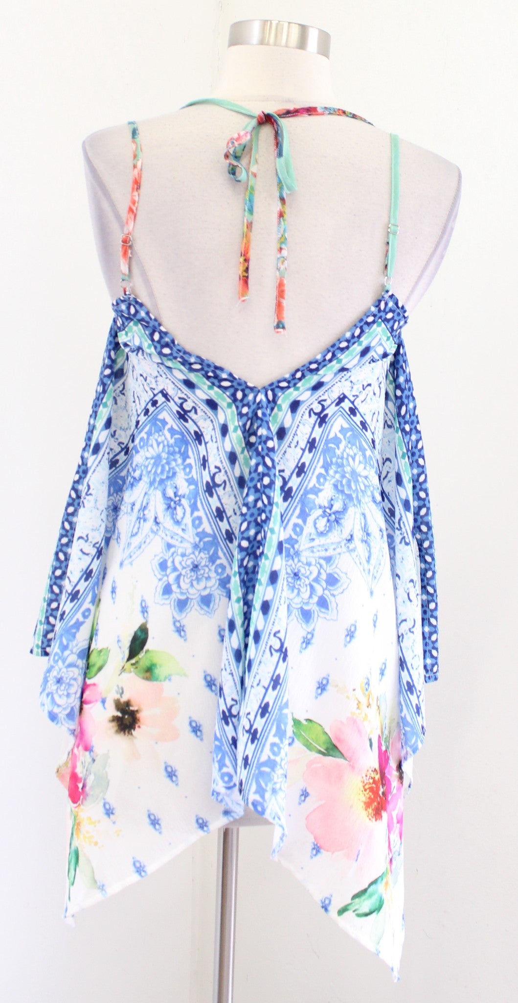 Aratta Silent Journey Floral Handkerchief Asymmetrical Hem Tank Top Blouse Sz XS