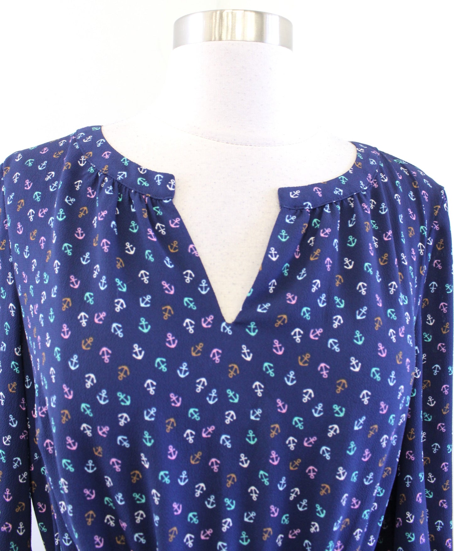 NWT Talbots Navy Blue Nautical Anchor Print Tie Waist Flounce Dress Size 10P