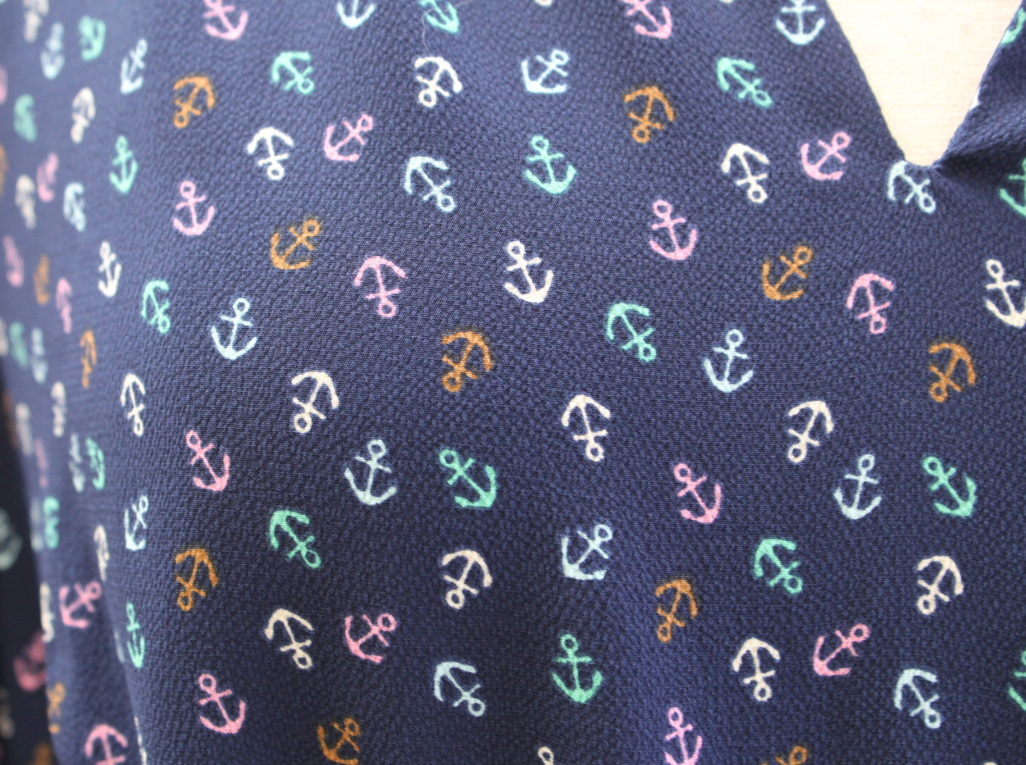NWT Talbots Navy Blue Nautical Anchor Print Tie Waist Flounce Dress Size 10P