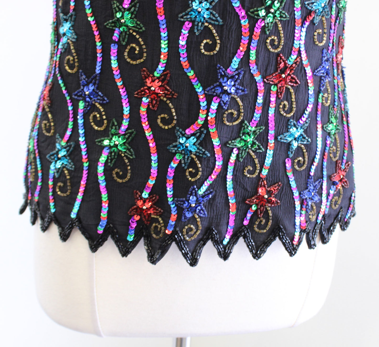 Vtg 90s Shooting Star Silk Beaded Sequin Evening Party Top Blouse Colorful PS SP