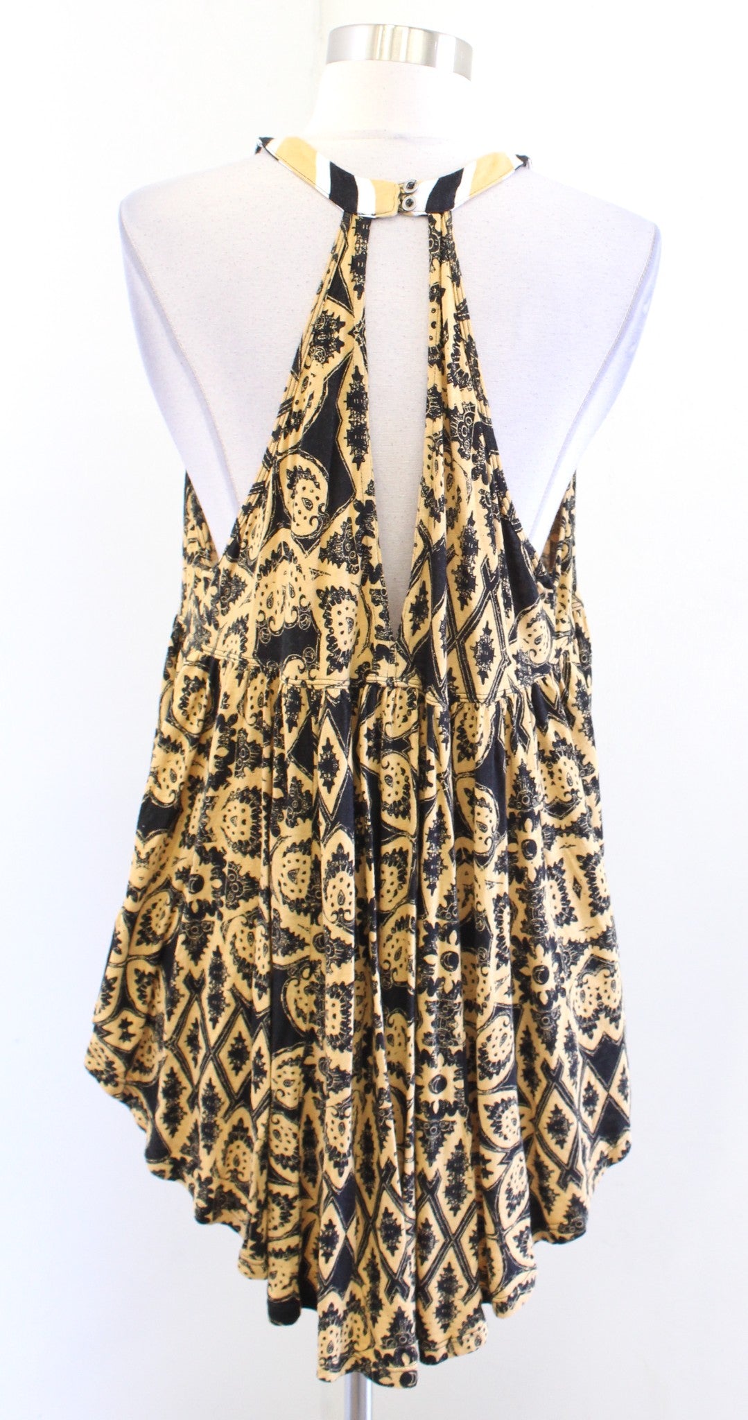NWT Free People Mimi Hi Lo Halter Tunic Top Blouse Size S Yellow Black Geometric Sleeveless