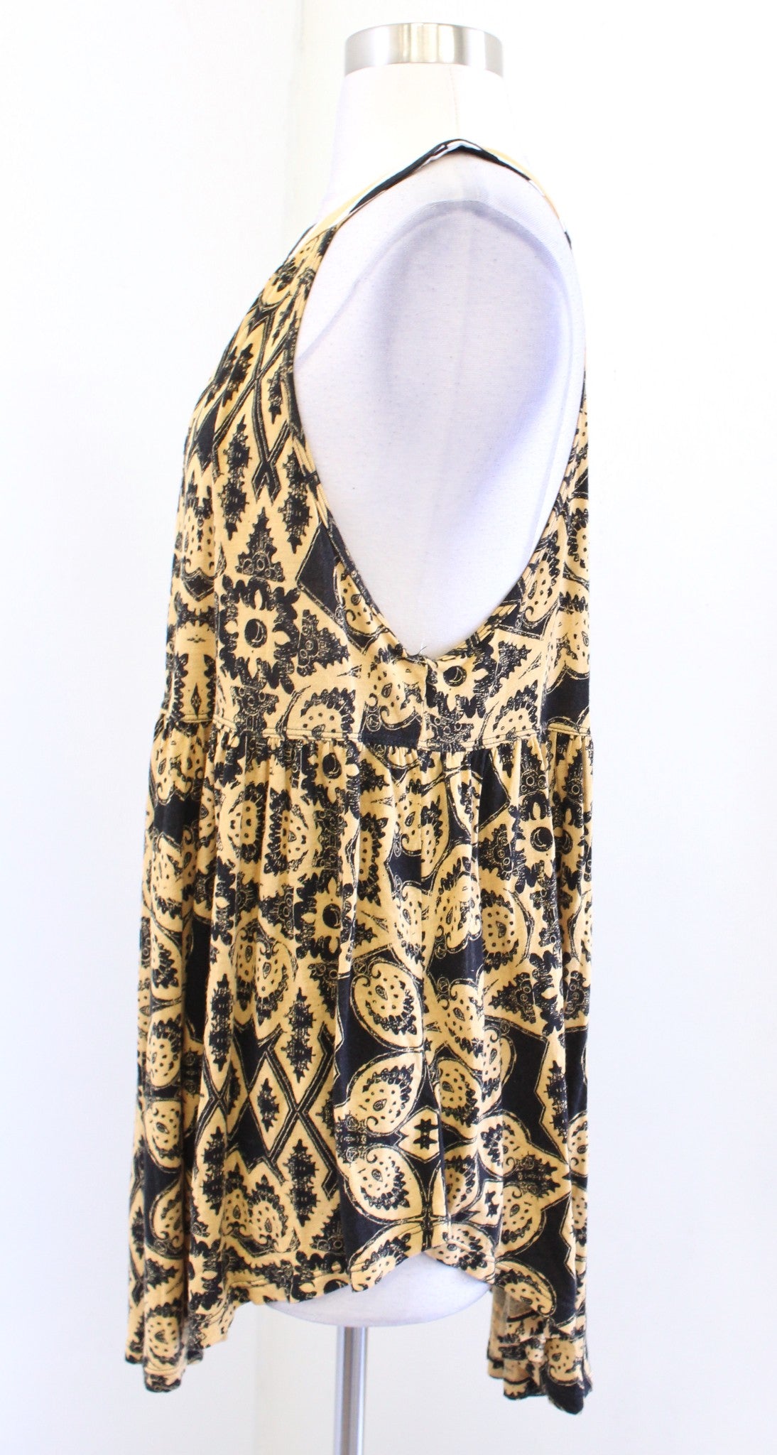 NWT Free People Mimi Hi Lo Halter Tunic Top Blouse Size S Yellow Black Geometric Sleeveless