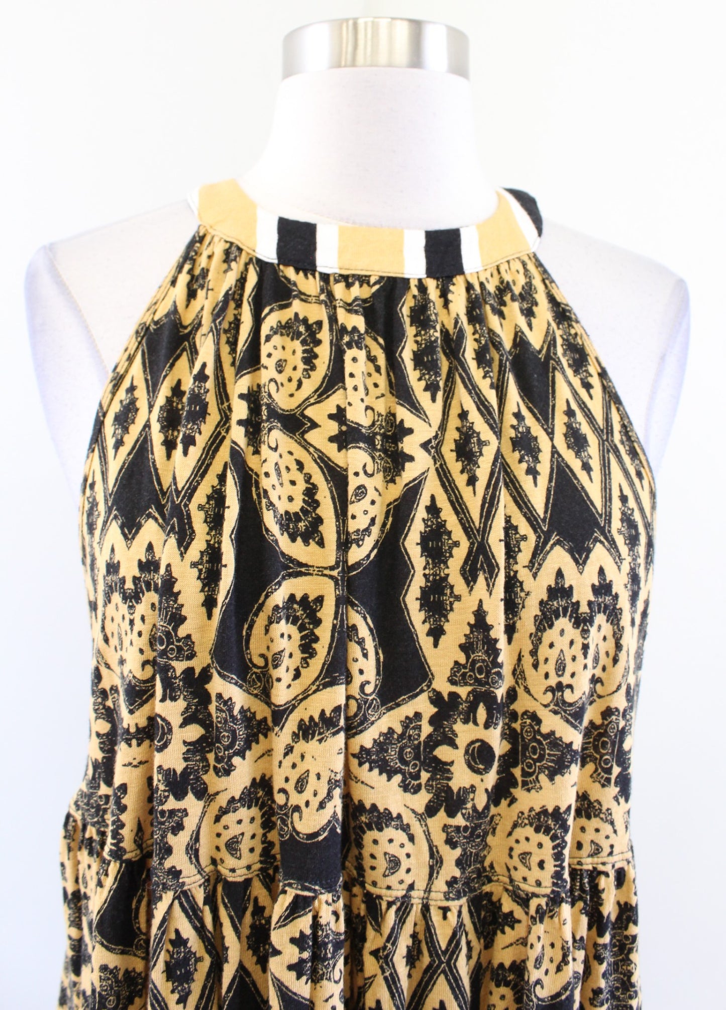 NWT Free People Mimi Hi Lo Halter Tunic Top Blouse Size S Yellow Black Geometric Sleeveless