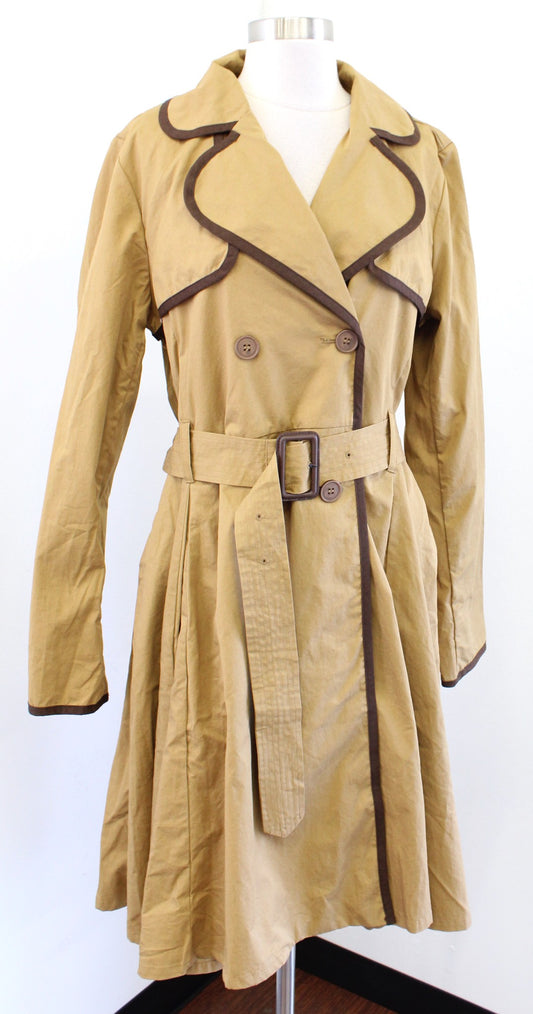 Ett Twa Anthropologie Marley Trench Coat Long Jacket Size 14 Belted Tan Brown