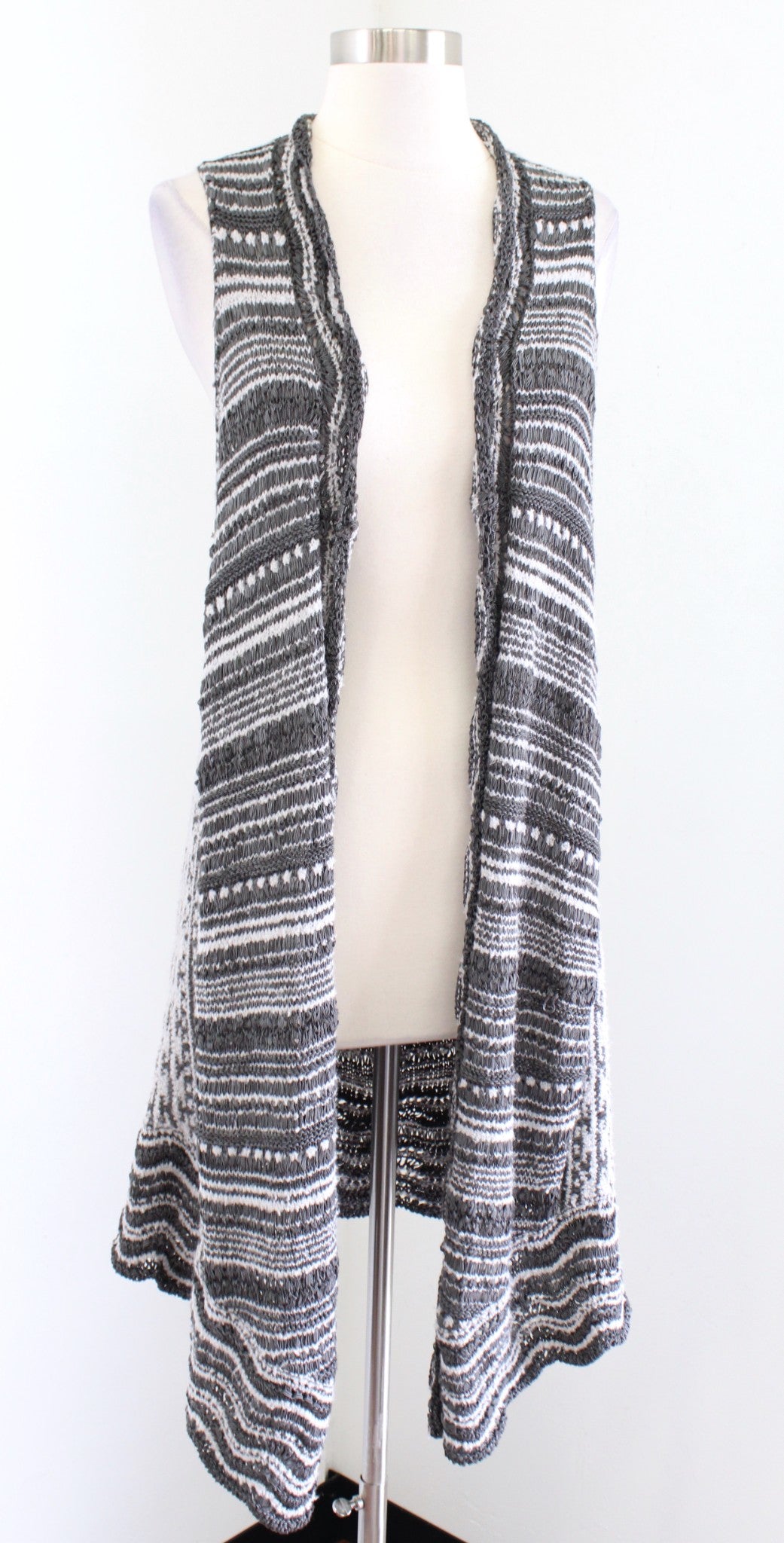 Moth Anthropologie Strata Gray Woven Striped Cardigan Sweater Vest Size XS / S