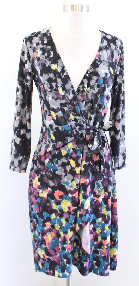 BCBG Max Azria Sondra Abstract Print Jersey Wrap Tie Dress Size S Watercolor