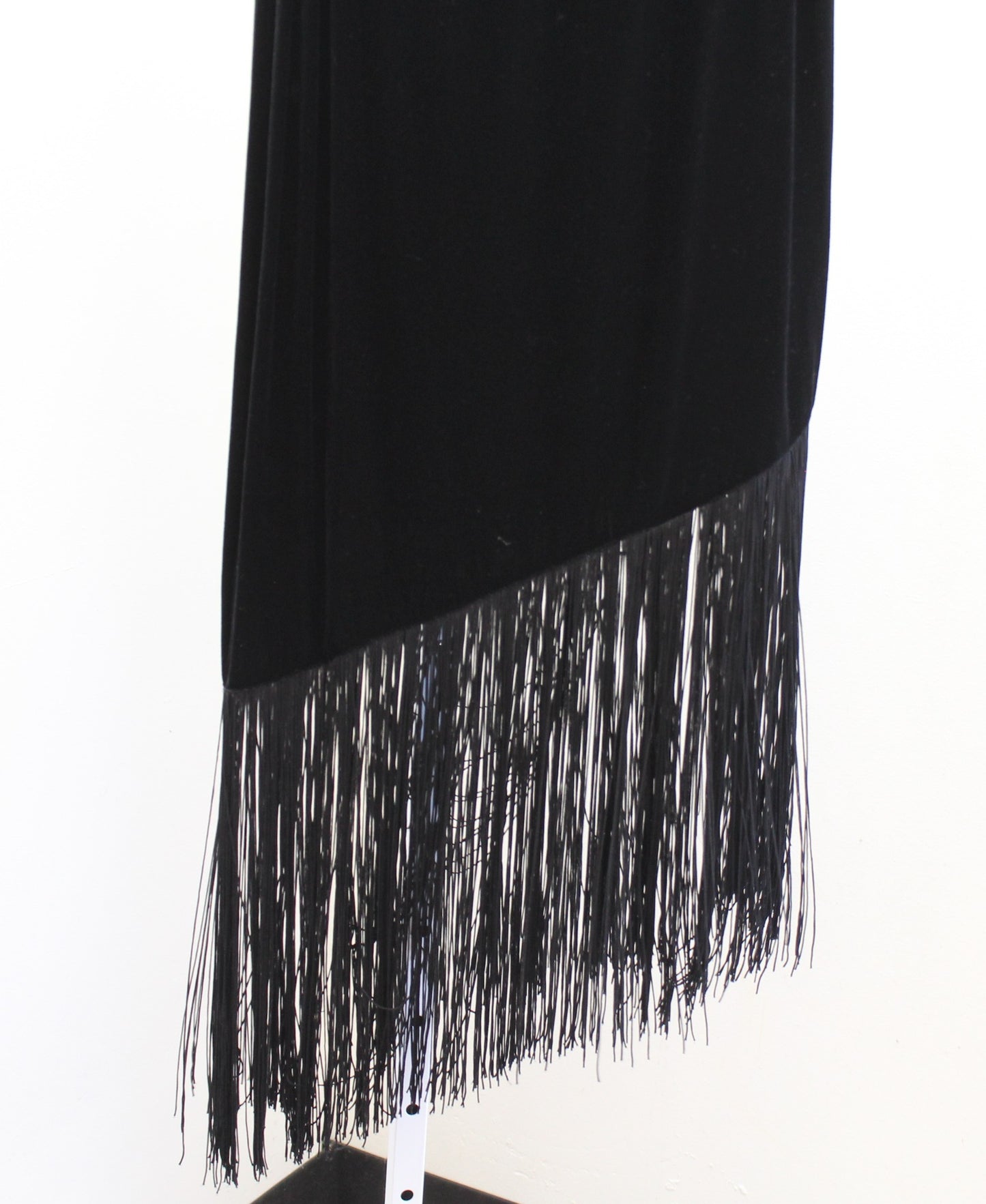 NWT Y2k 2000s Black Velvet Asymmetrical Fringe Midi Skirt Size L Deadstock Boho
