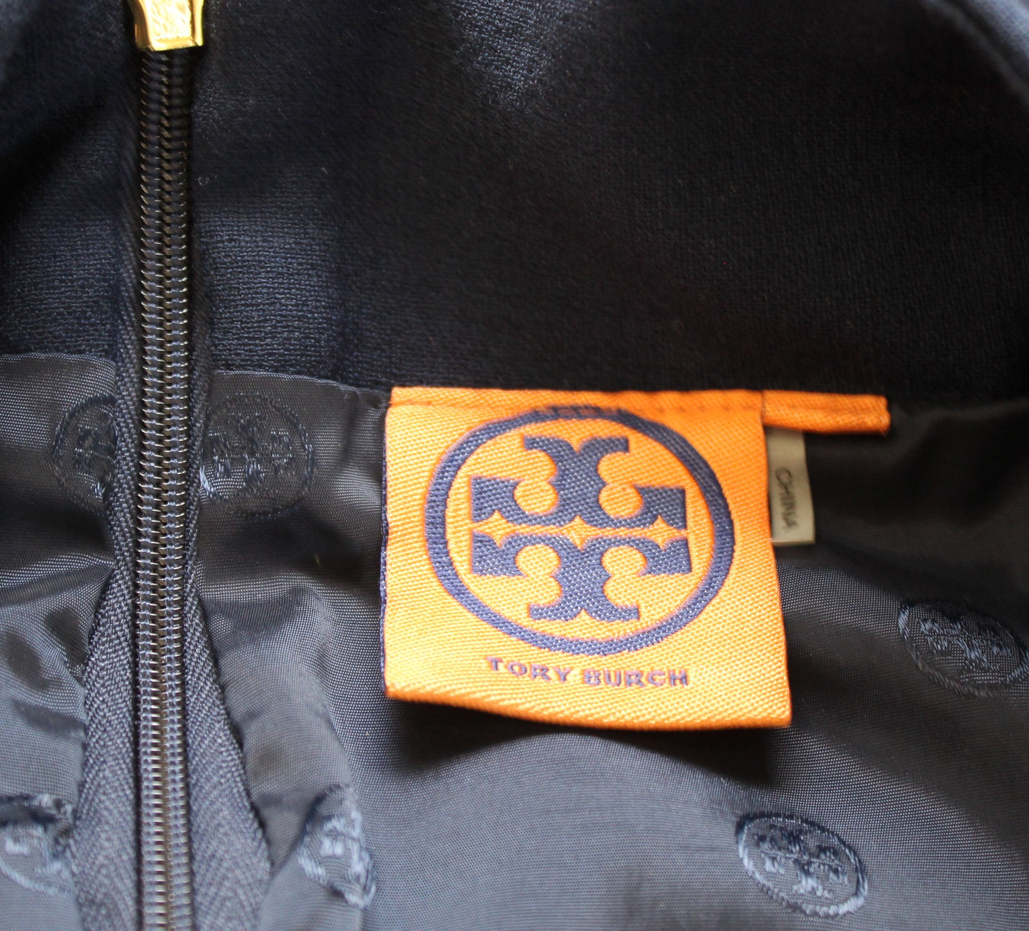 Tory Burch Navy Blue Wool Blend Zipper Accent Pencil Skirt Sz 10 Zip Front Gold