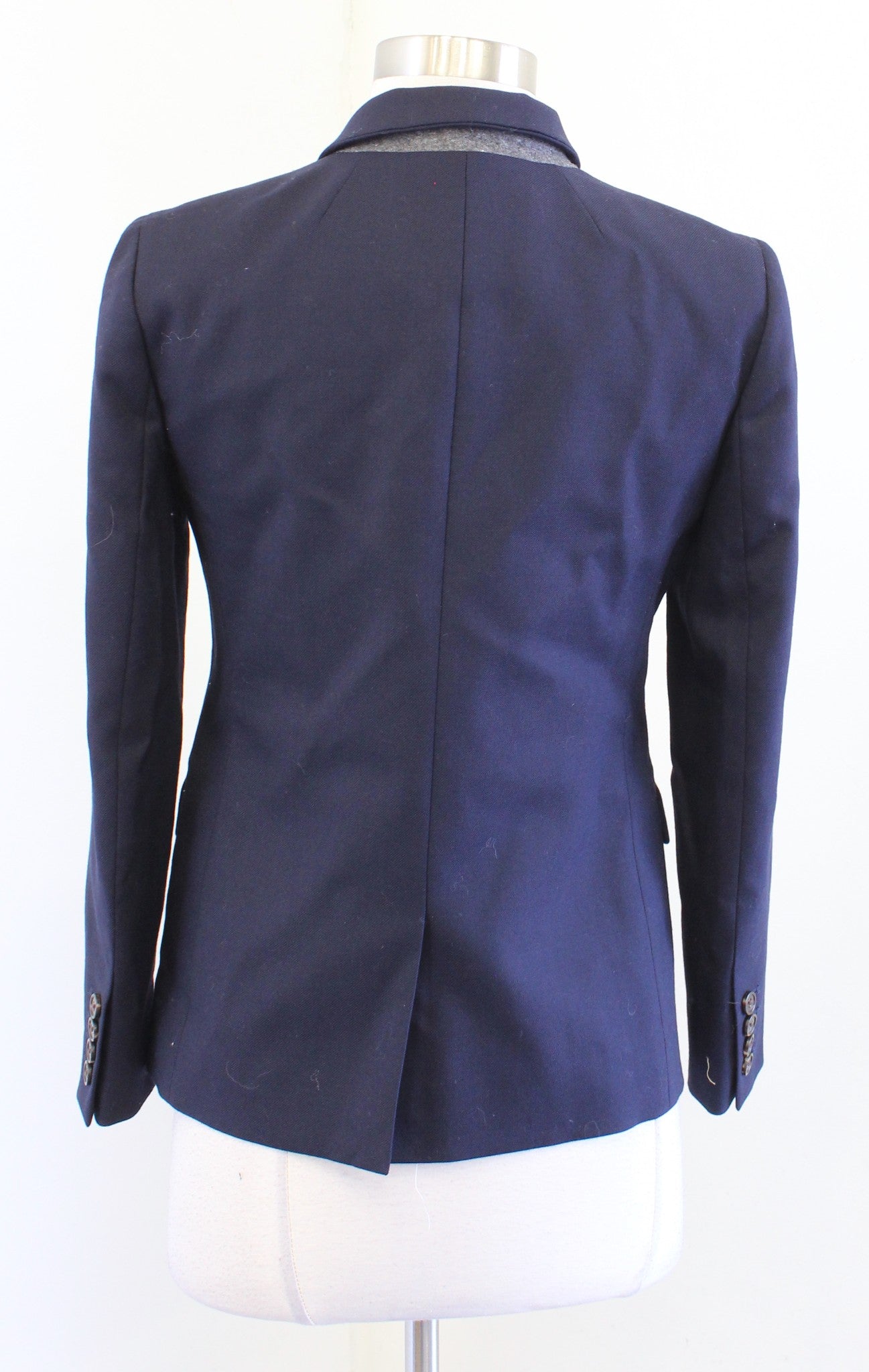 J Crew Womens Solid Navy Blue Wool Blend Regent Blazer Suit Jacket Size 0P