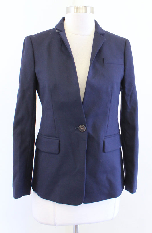 J Crew Womens Solid Navy Blue Wool Blend Regent Blazer Suit Jacket Size 0P