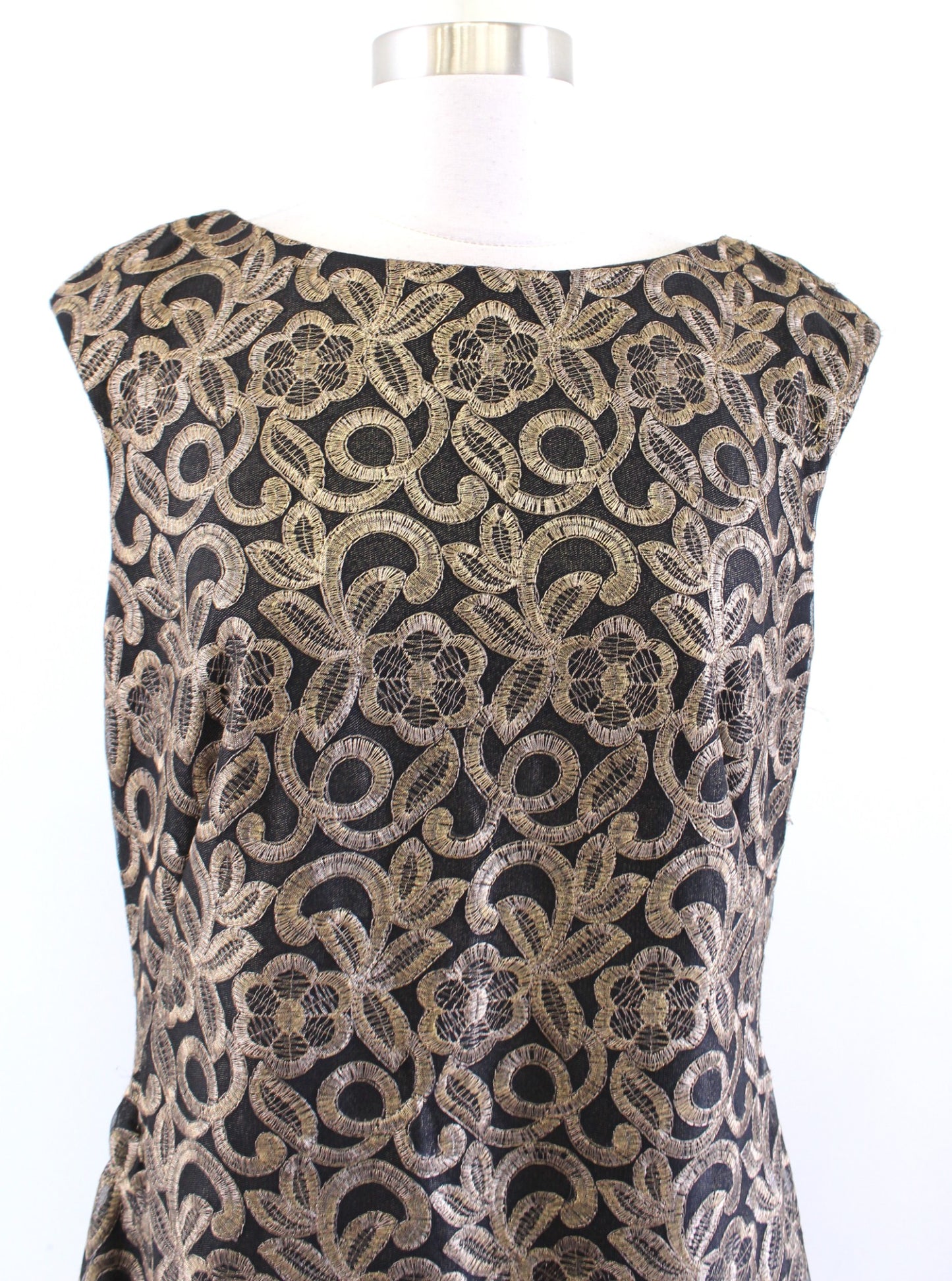 Lauren Ralph Lauren Black Bronze-Gold Floral Embroidered Lace Cocktail Dress 14