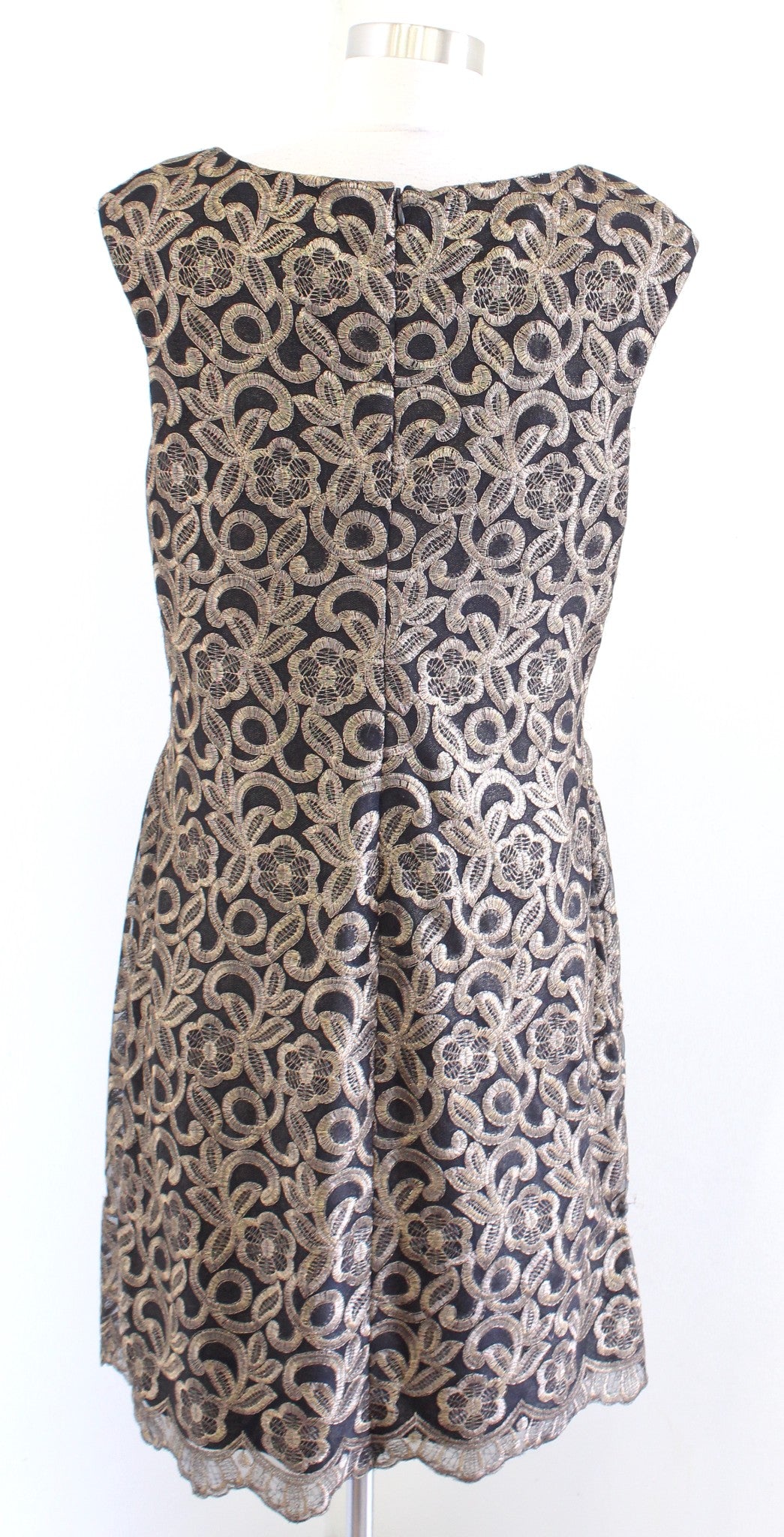 Lauren Ralph Lauren Black Bronze-Gold Floral Embroidered Lace Cocktail Dress 14